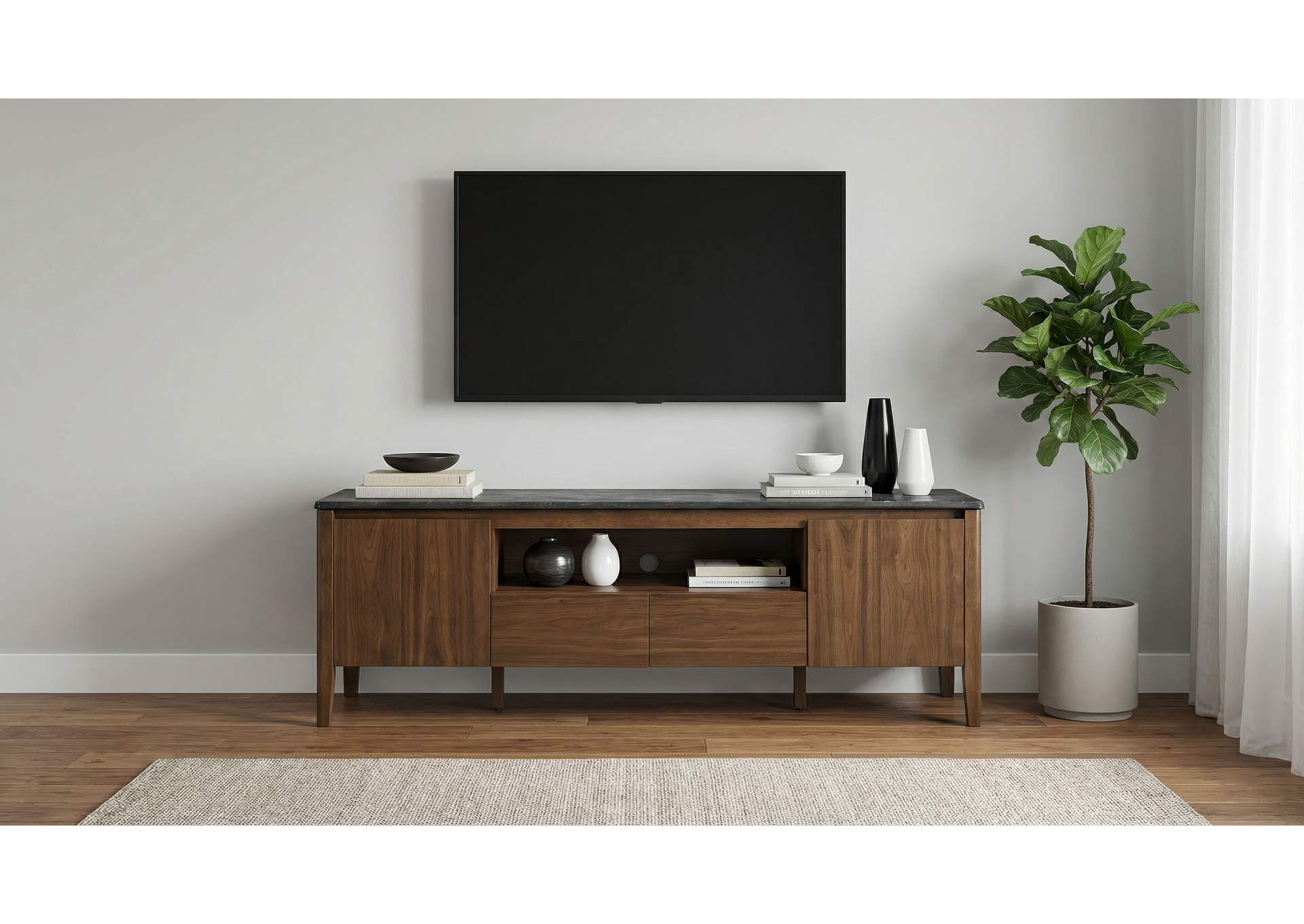 Bradley 63-inch 2-Door SmartTop TV Stand Smokey Grey and Brown image 3
