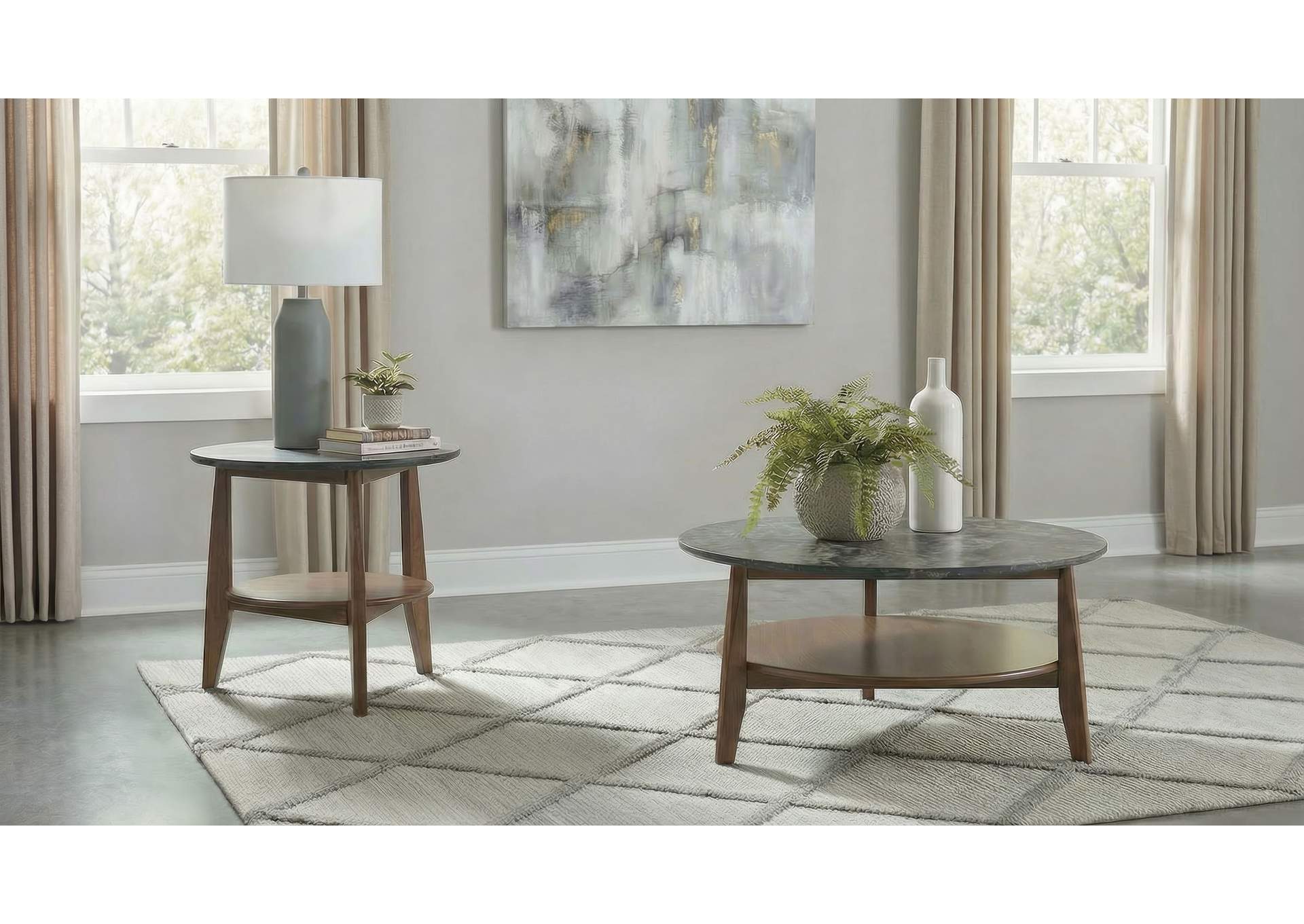 Bradley 2-Piece Round SmartTop Coffee Table Set Smokey Grey and Brown image 1