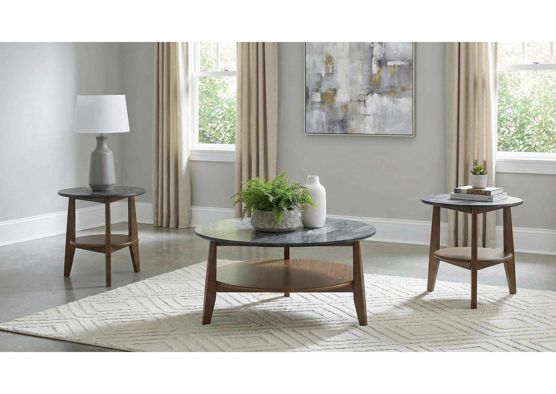 Bradley 3-Piece Round SmartTop Coffee Table Set Smokey Grey and Brown image 1