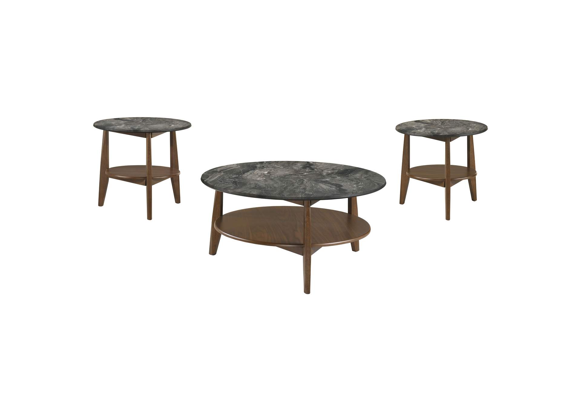 Bradley 3-Piece Round SmartTop Coffee Table Set Smokey Grey and Brown image 3