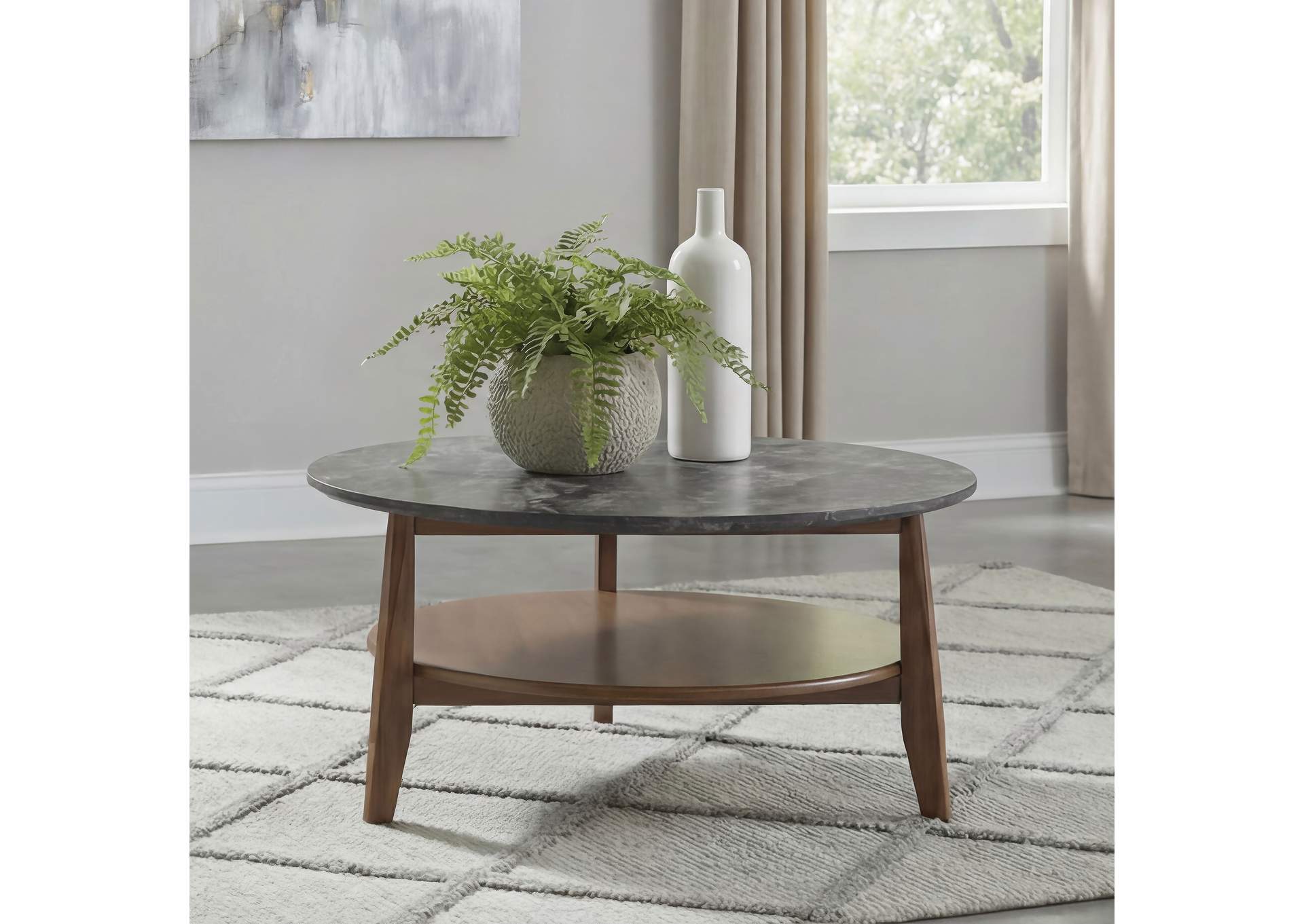 Bradley Round SmartTop Cocktail Coffee Table Smokey Grey and Brown image 3