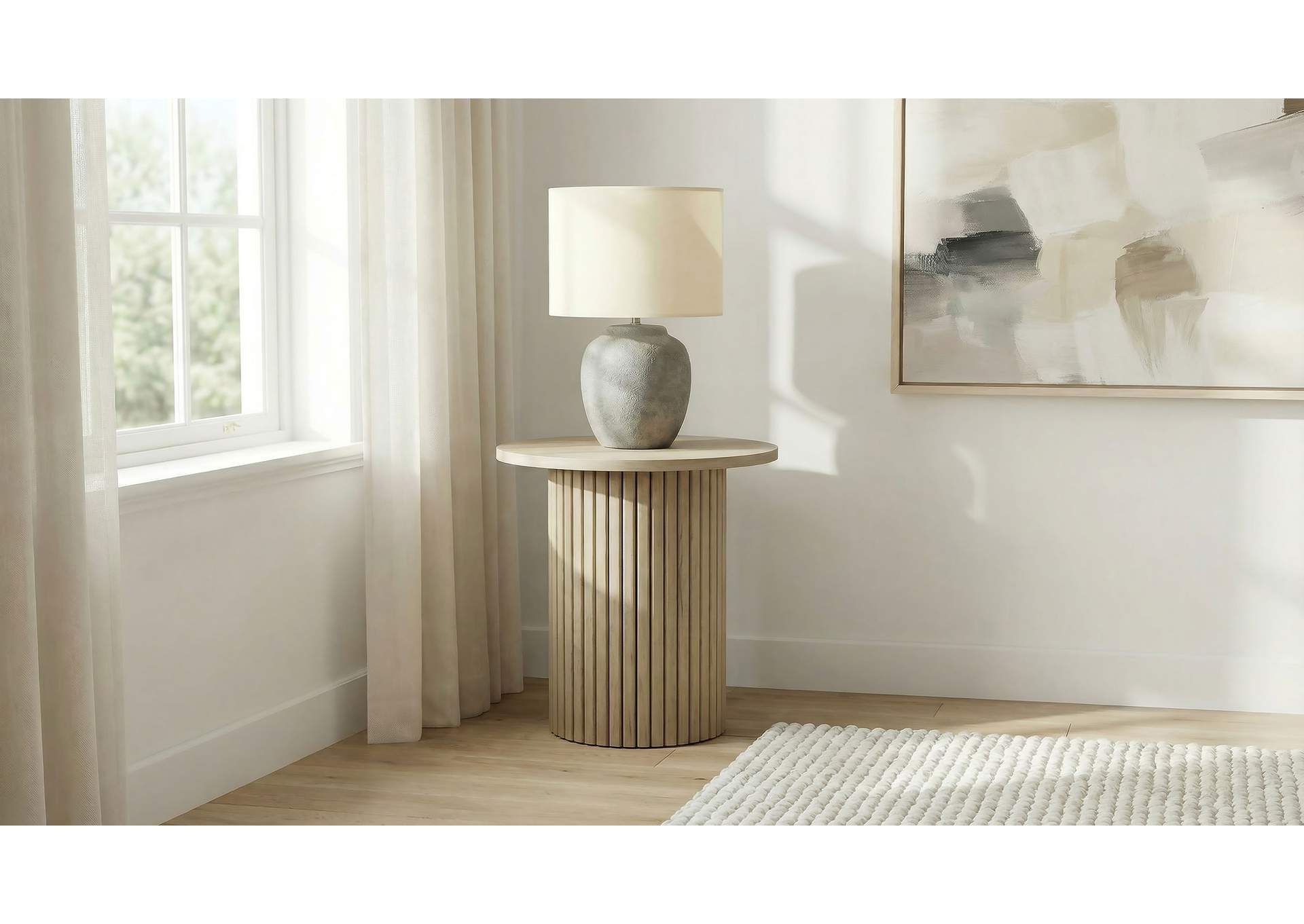 Hamlyn Round Fluted Occasional Side End Table Natural Oak image 3