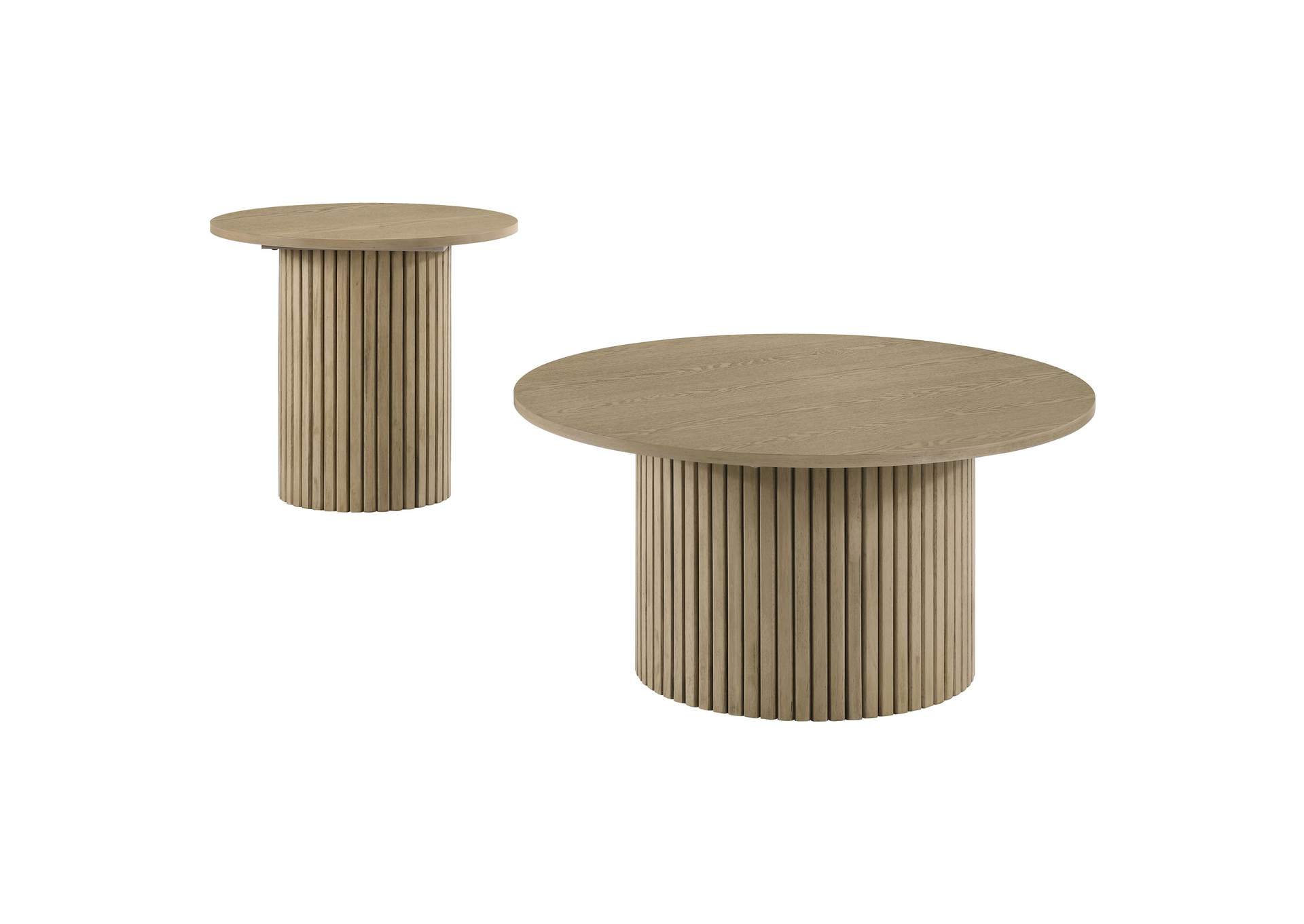 Hamlyn 2-piece Round Fluted Coffee and End Table Set Natural Oak image 3