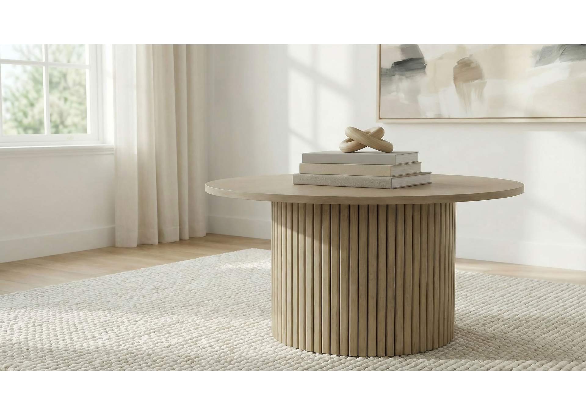 Hamlyn Round Fluted Occasional Cocktail Coffee Table Natural Oak image 3