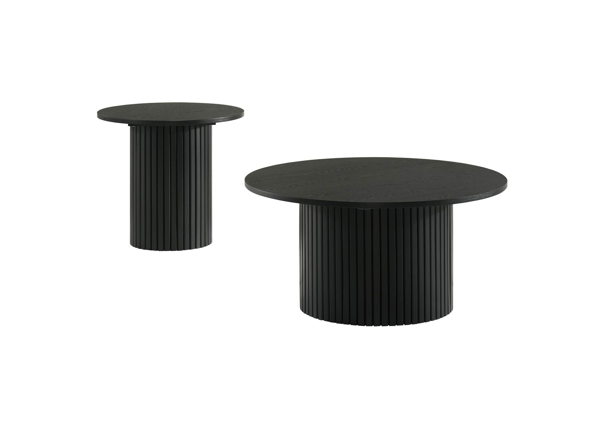 Hamlyn 2-piece Round Fluted Coffee and End Table Set Black image 3