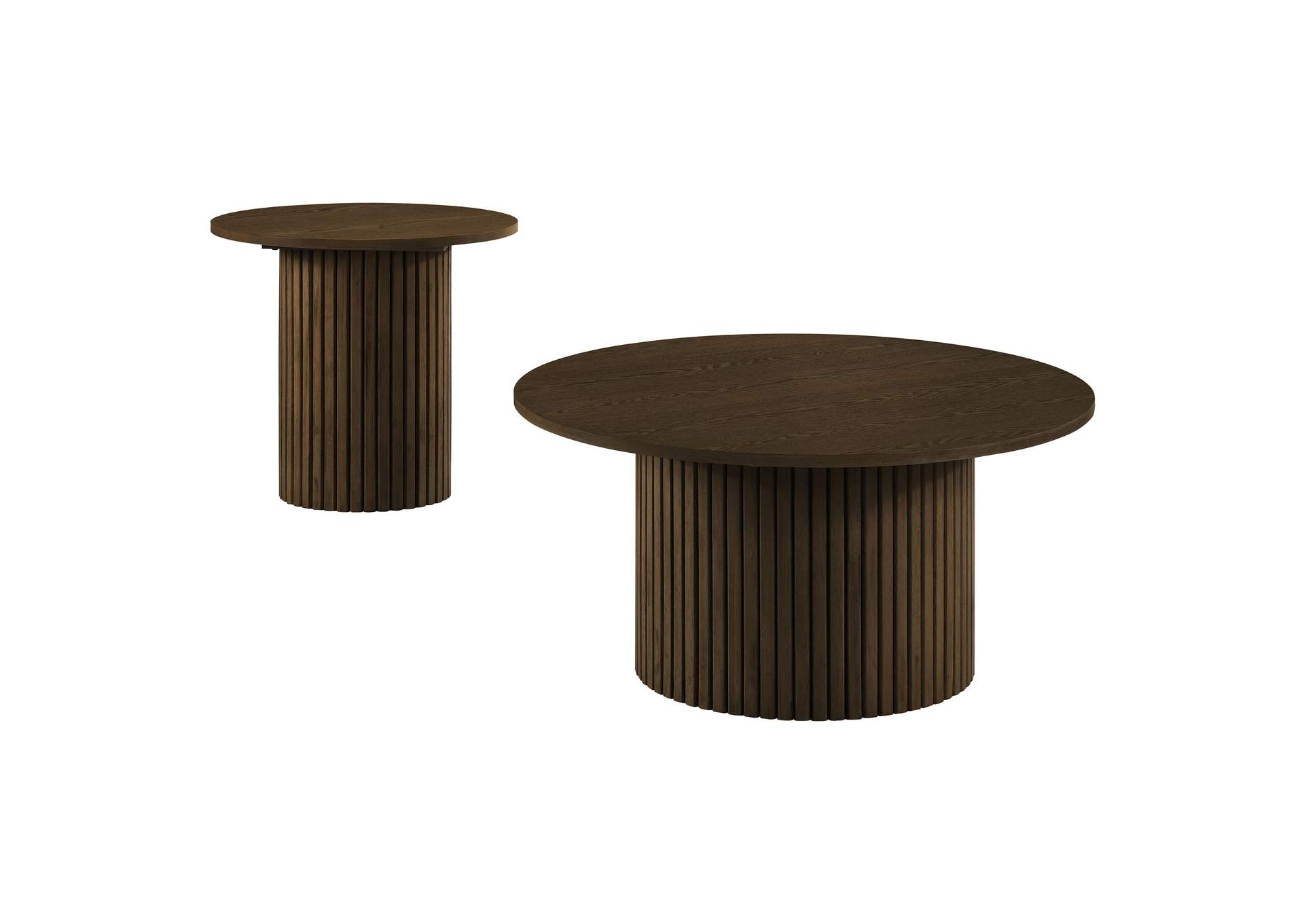 Hamlyn 2-piece Round Fluted Coffee and End Table Set Walnut image 3