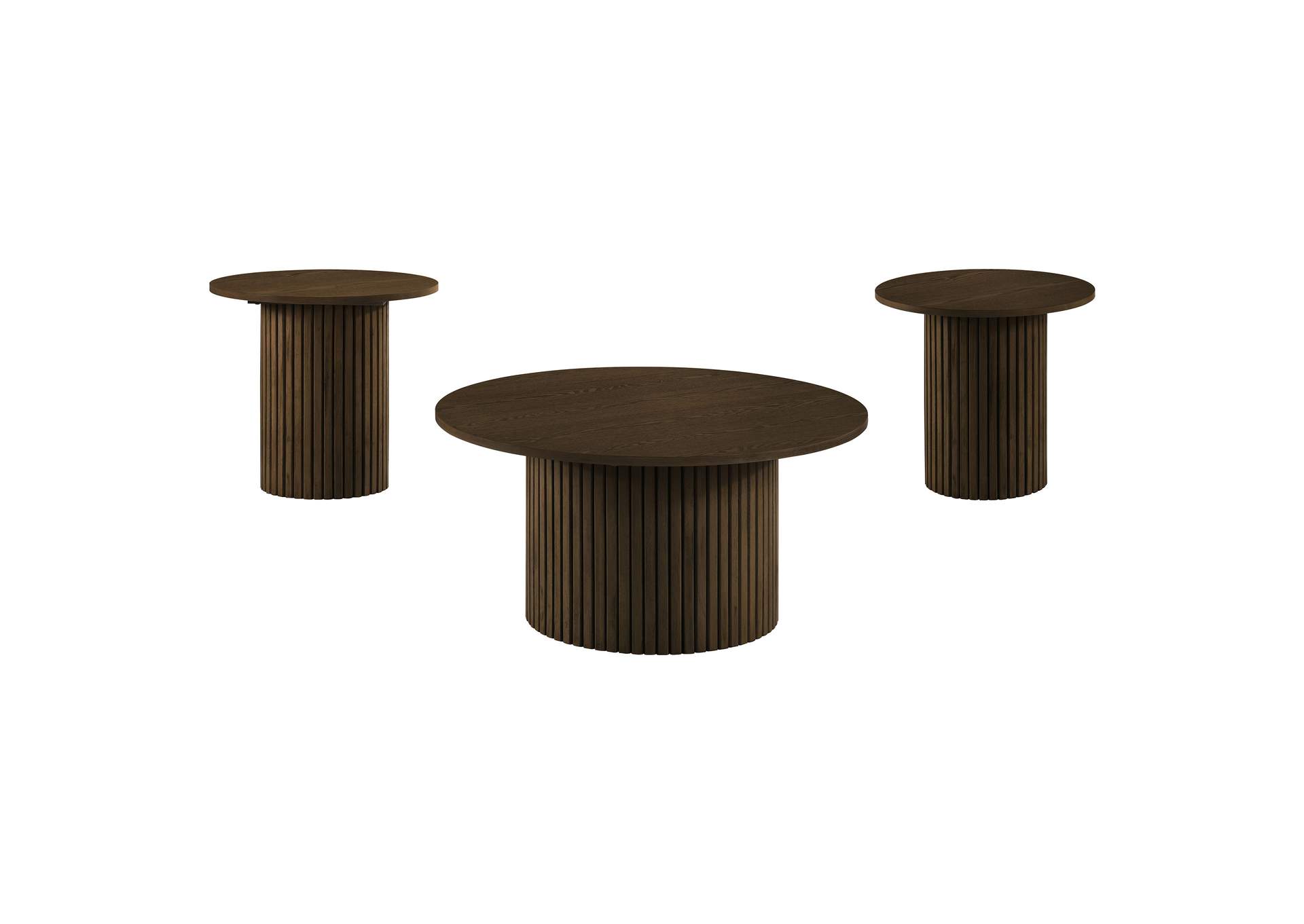 Hamlyn 3-piece Round Fluted Coffee and End Table Set Walnut image 3