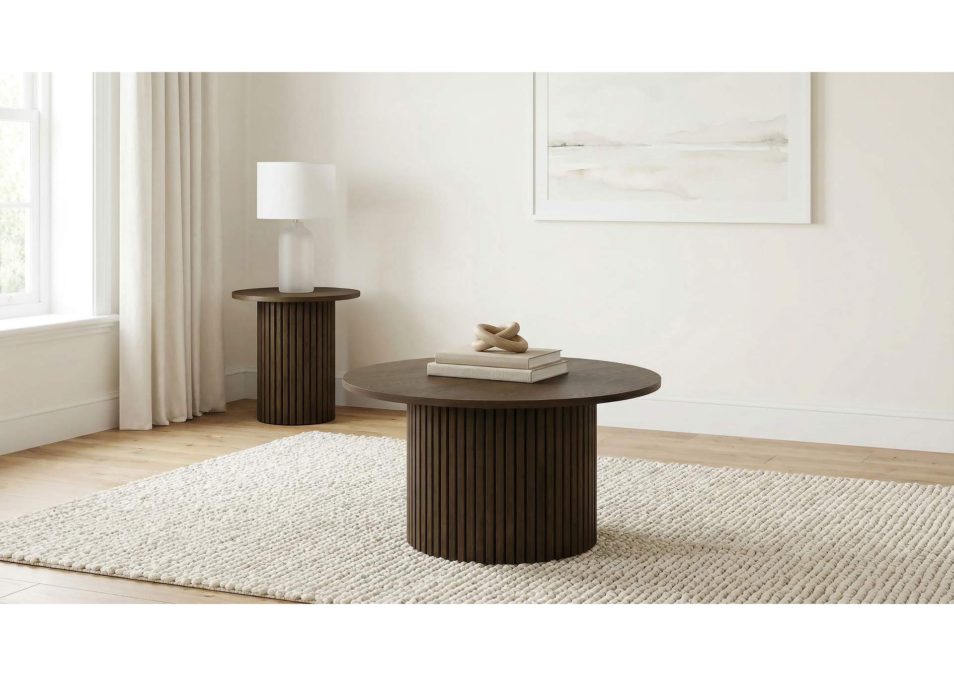 Hamlyn Round Fluted Occasional Cocktail Coffee Table Walnut image 9