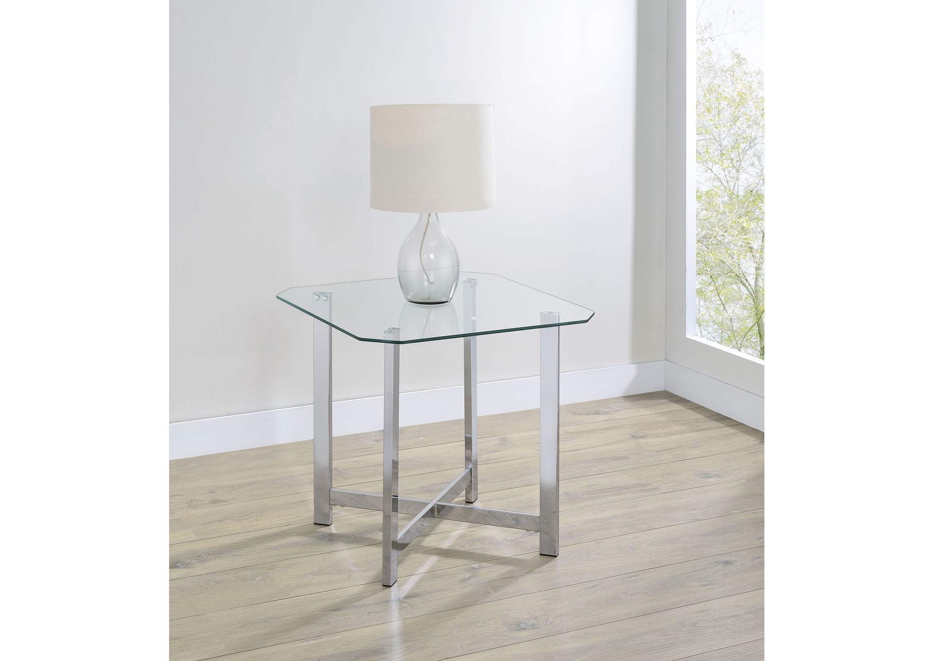 Cronin Square Tempered Glass Top Side End Table Chrome image 3