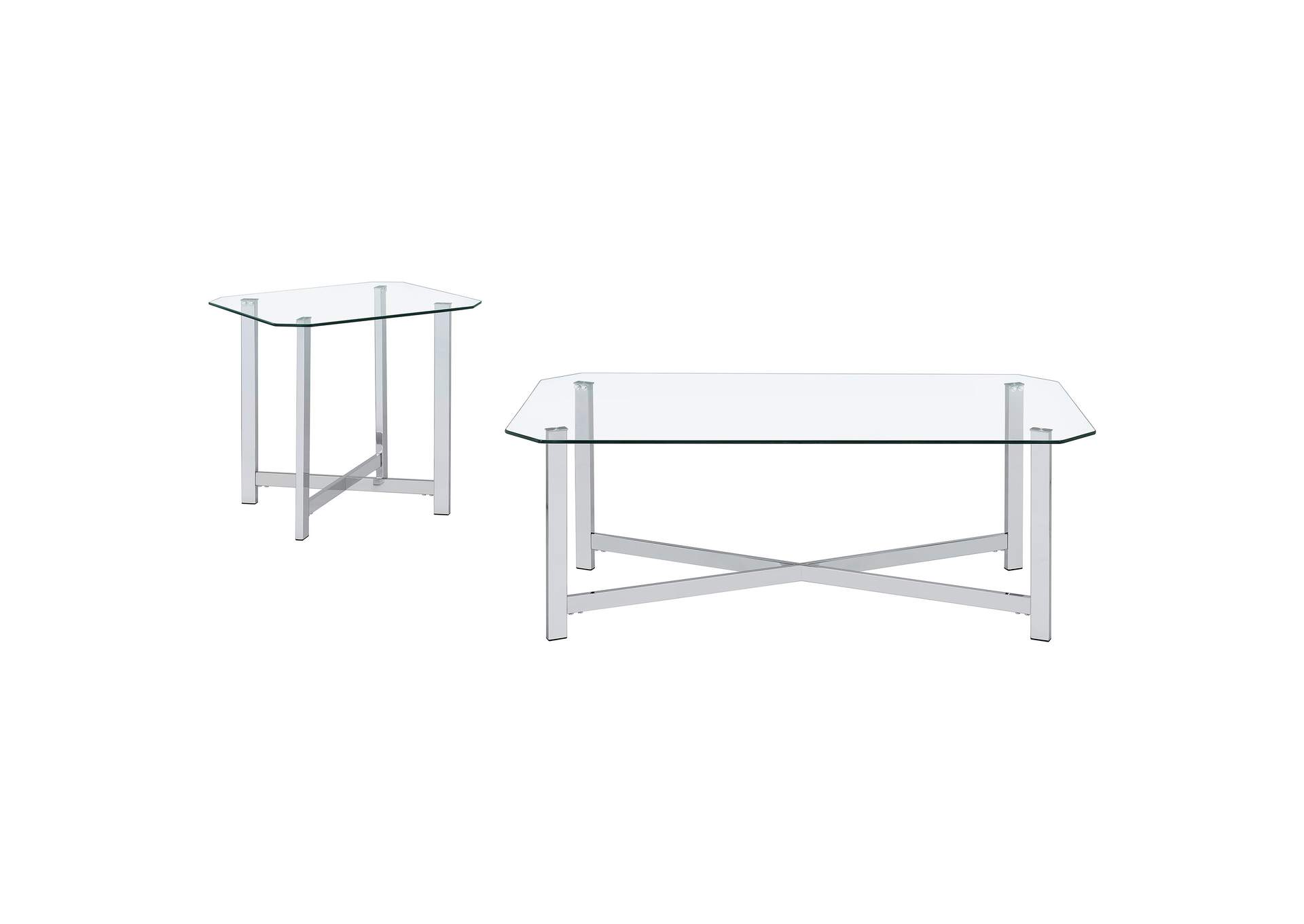 Cronin 2-piece Tempered Glass Top Coffee Table Set Chrome image 3