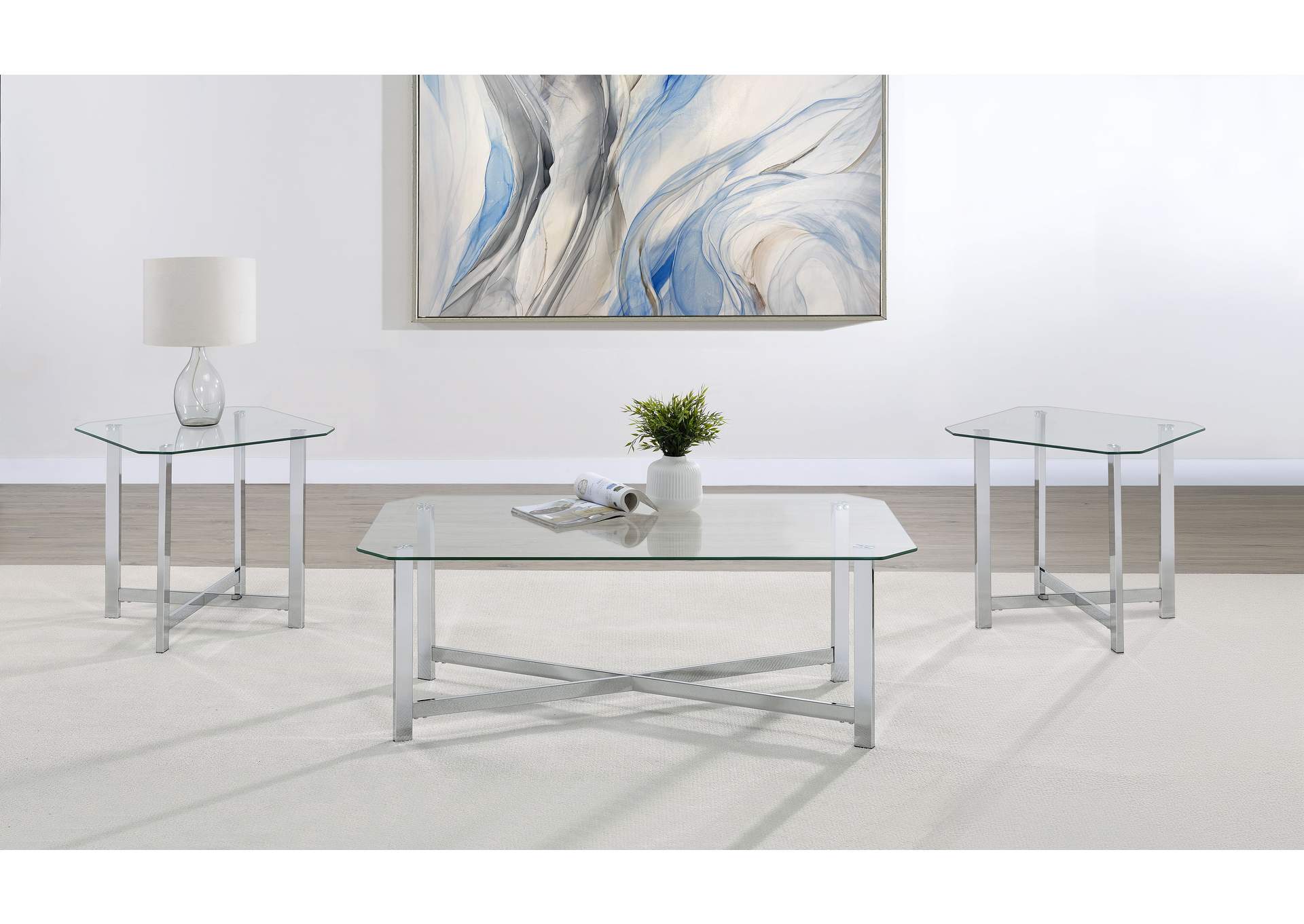 Cronin 3-piece Tempered Glass Top Coffee Table Set Chrome image 1
