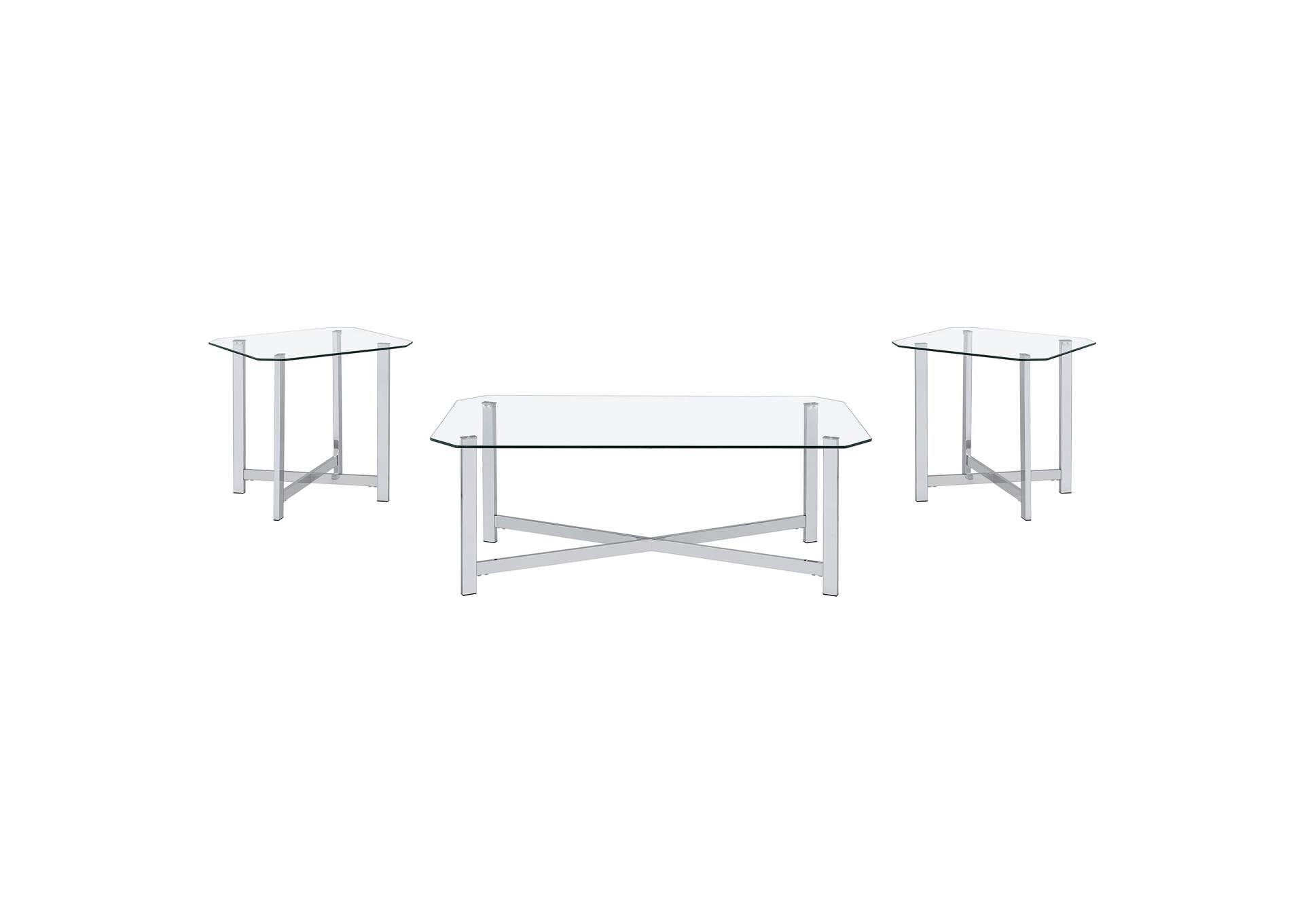 Cronin 3-piece Tempered Glass Top Coffee Table Set Chrome image 3