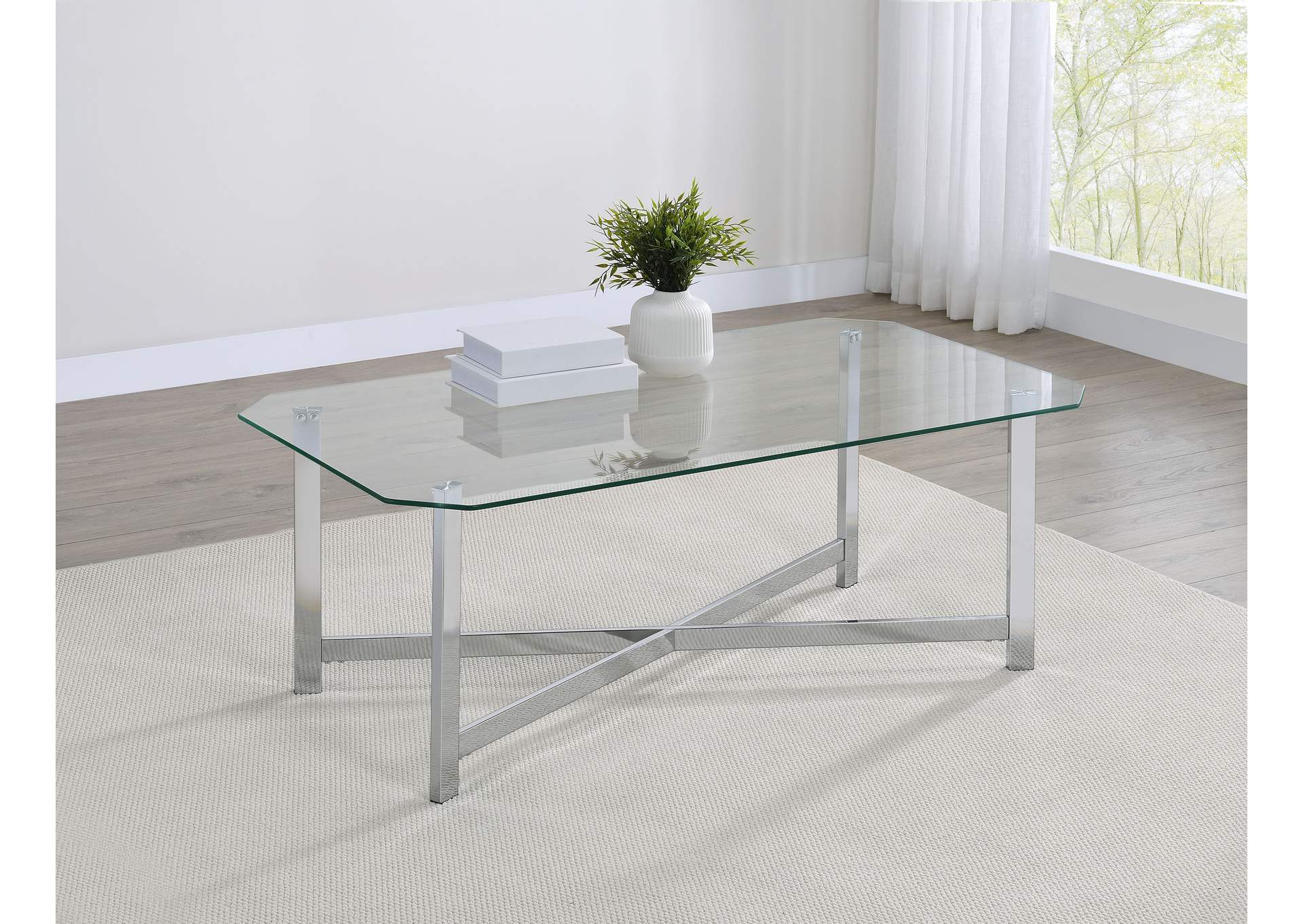 Cronin Rectangular Tempered Glass Top Cocktail Coffee Table Chrome image 3