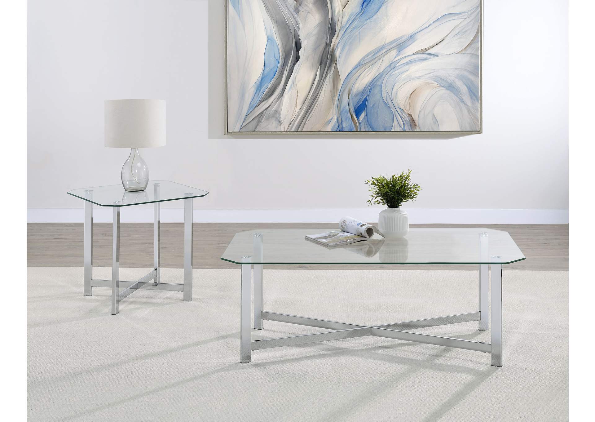 Cronin Rectangular Tempered Glass Top Cocktail Coffee Table Chrome image 8