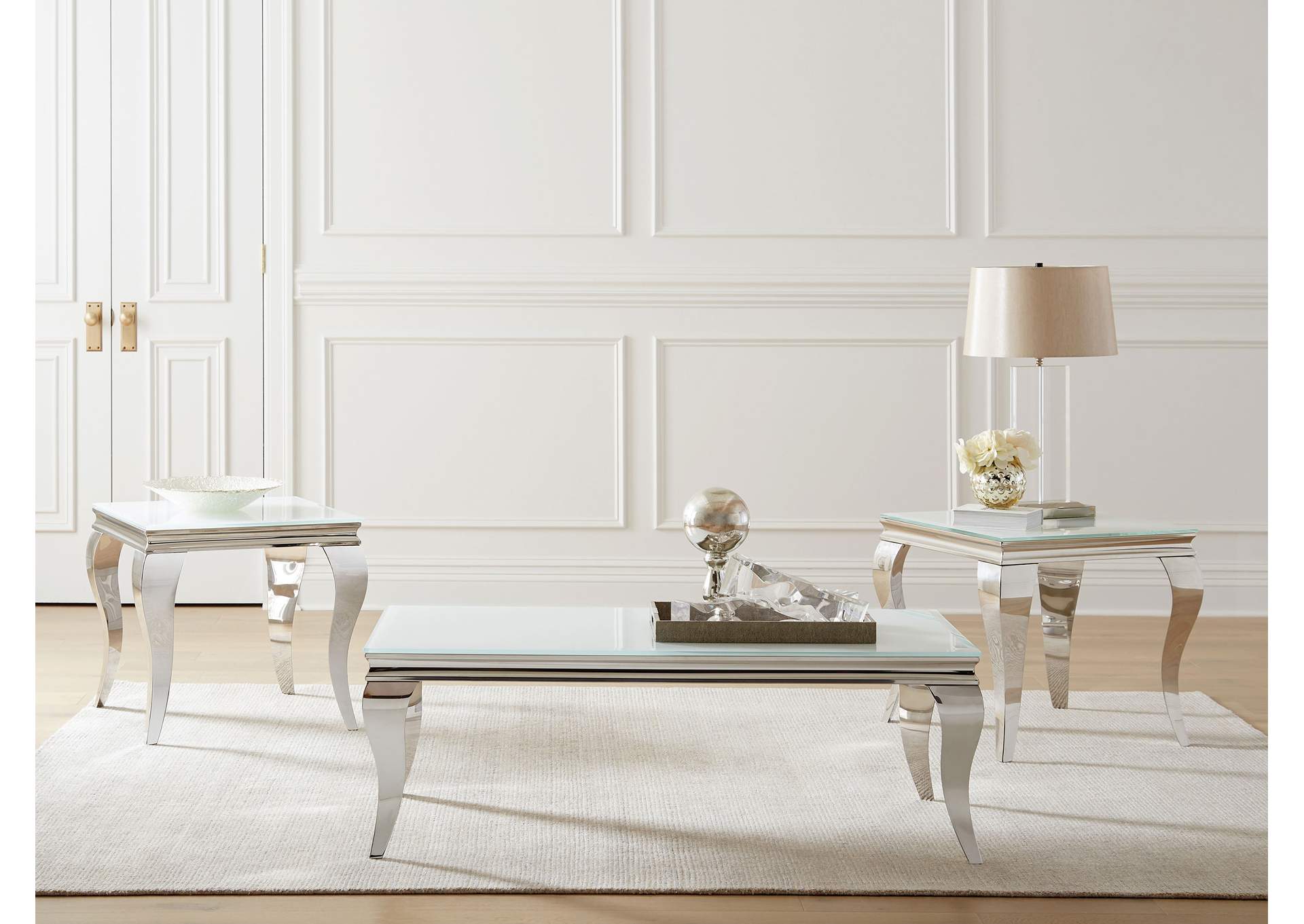 Luna Square End Table White and Chrome