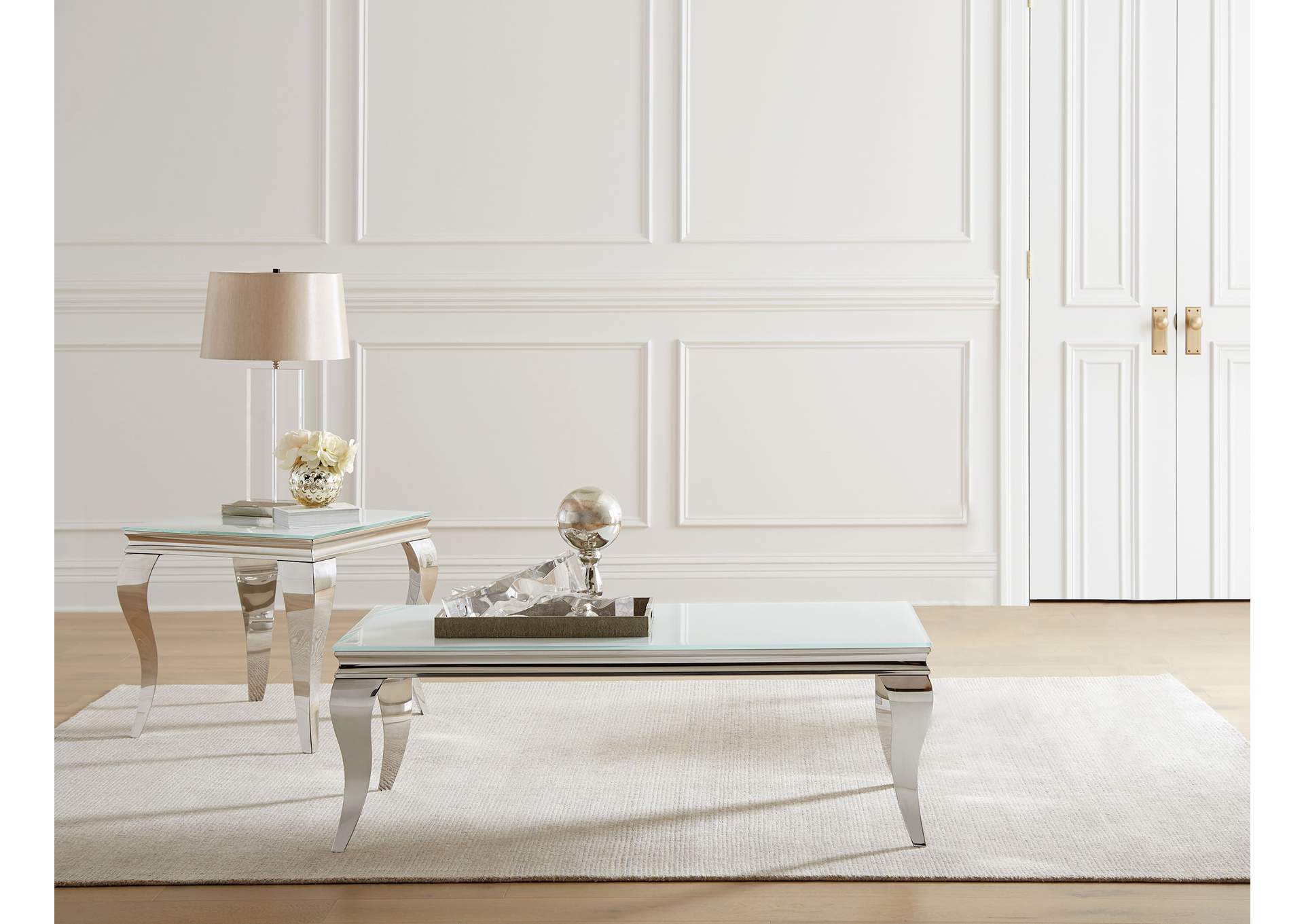 Carone 2-piece Glass Top Coffee and End Table Set White