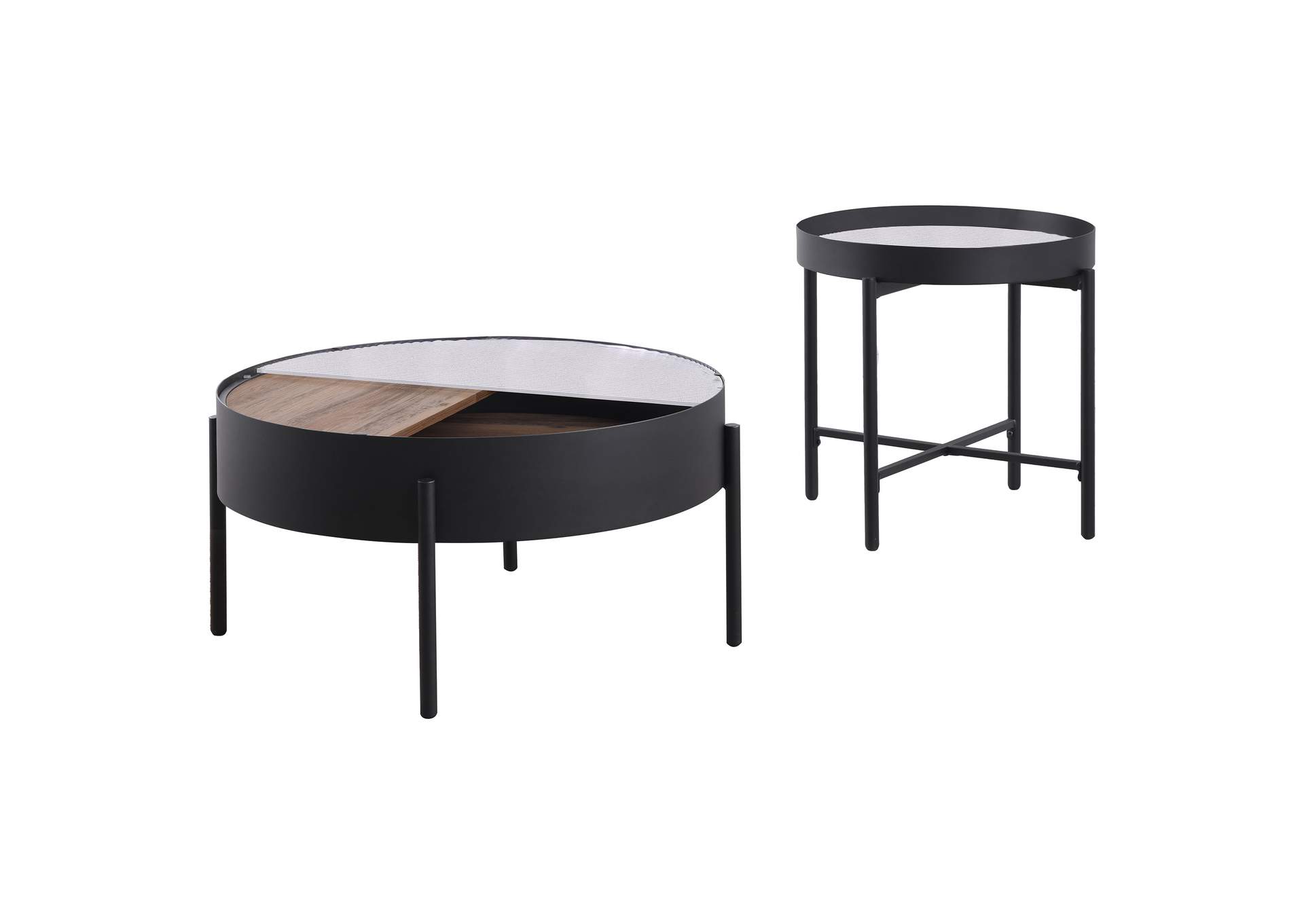 Ozella 2-piece Round Coffee and End Table Set Sandy Black