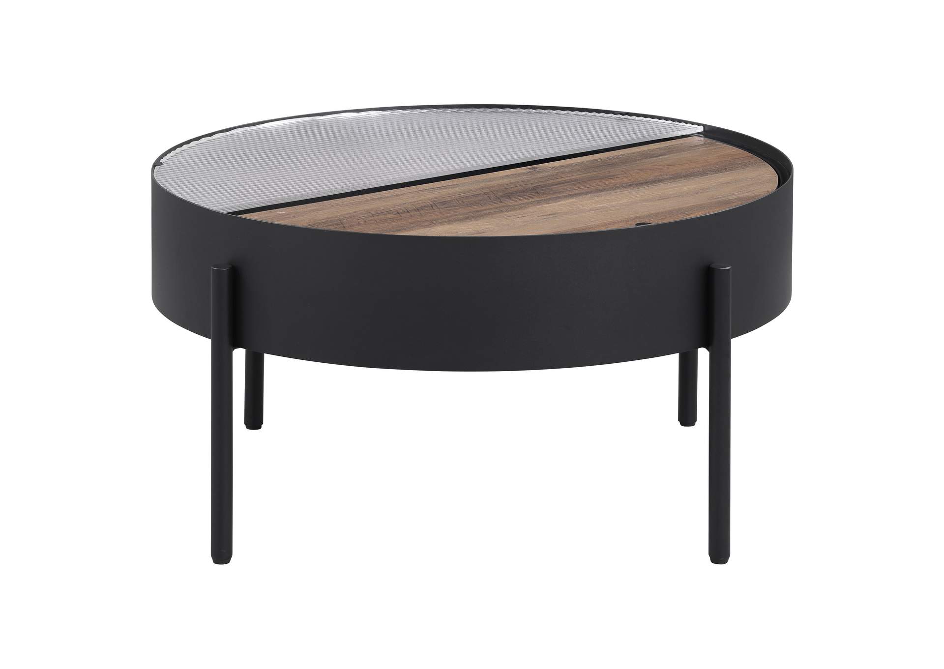 Ozella Round Coffee Table with Hidden Storage Sandy Black