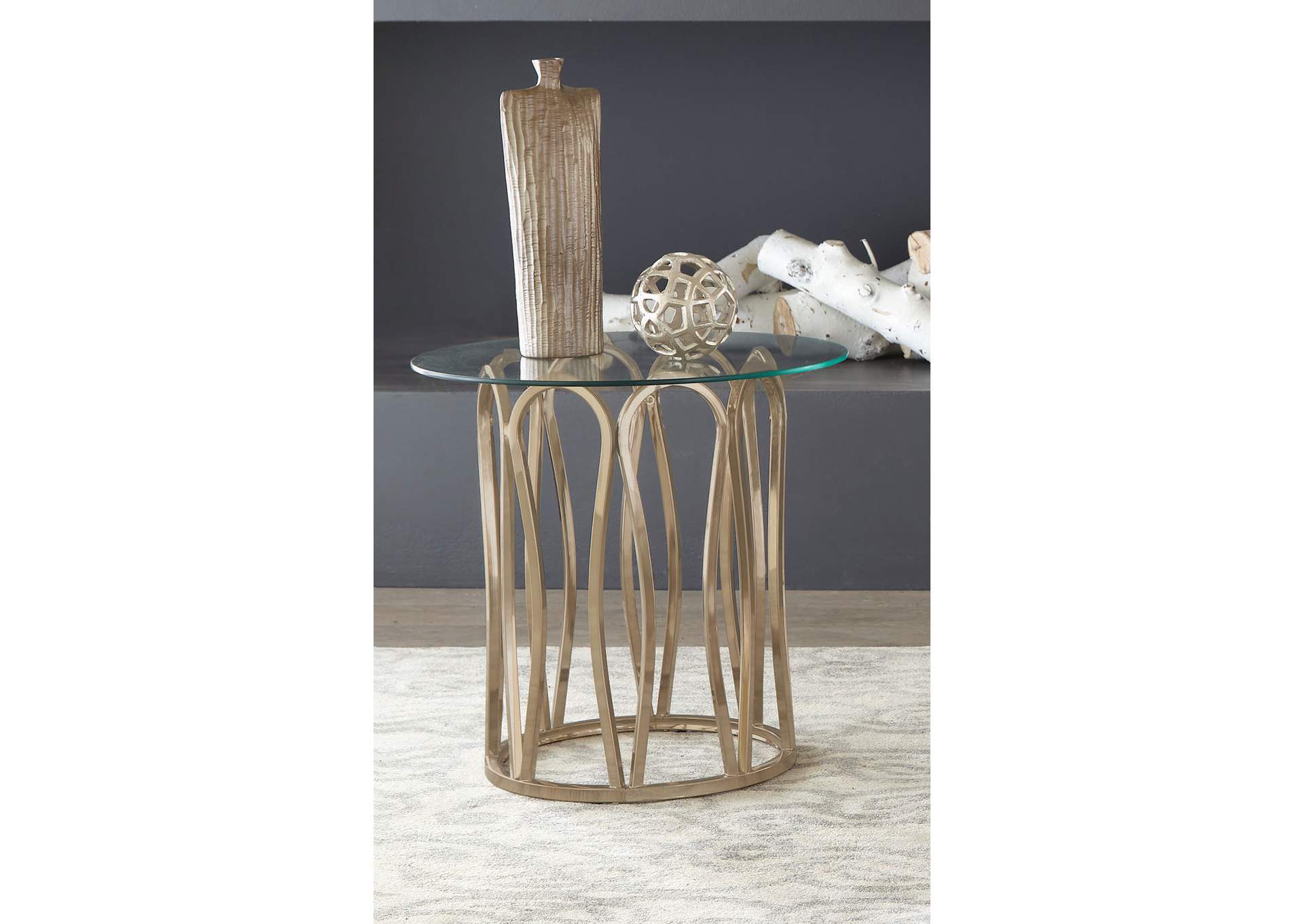 Monett Round Glass Top Side End Table Chocolate Chrome