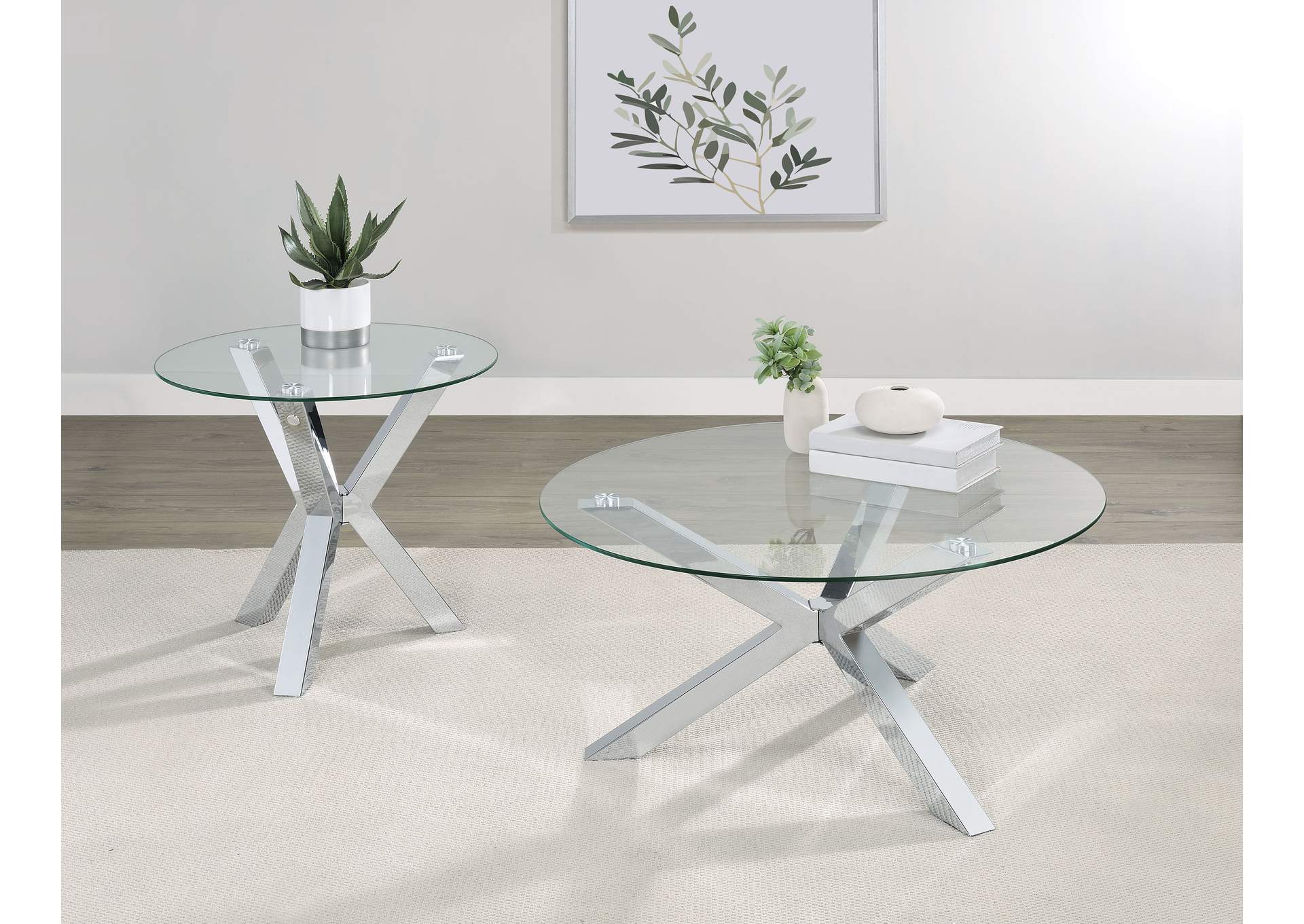 Kenzie 2-piece Round Coffee and End Table Set Chrome