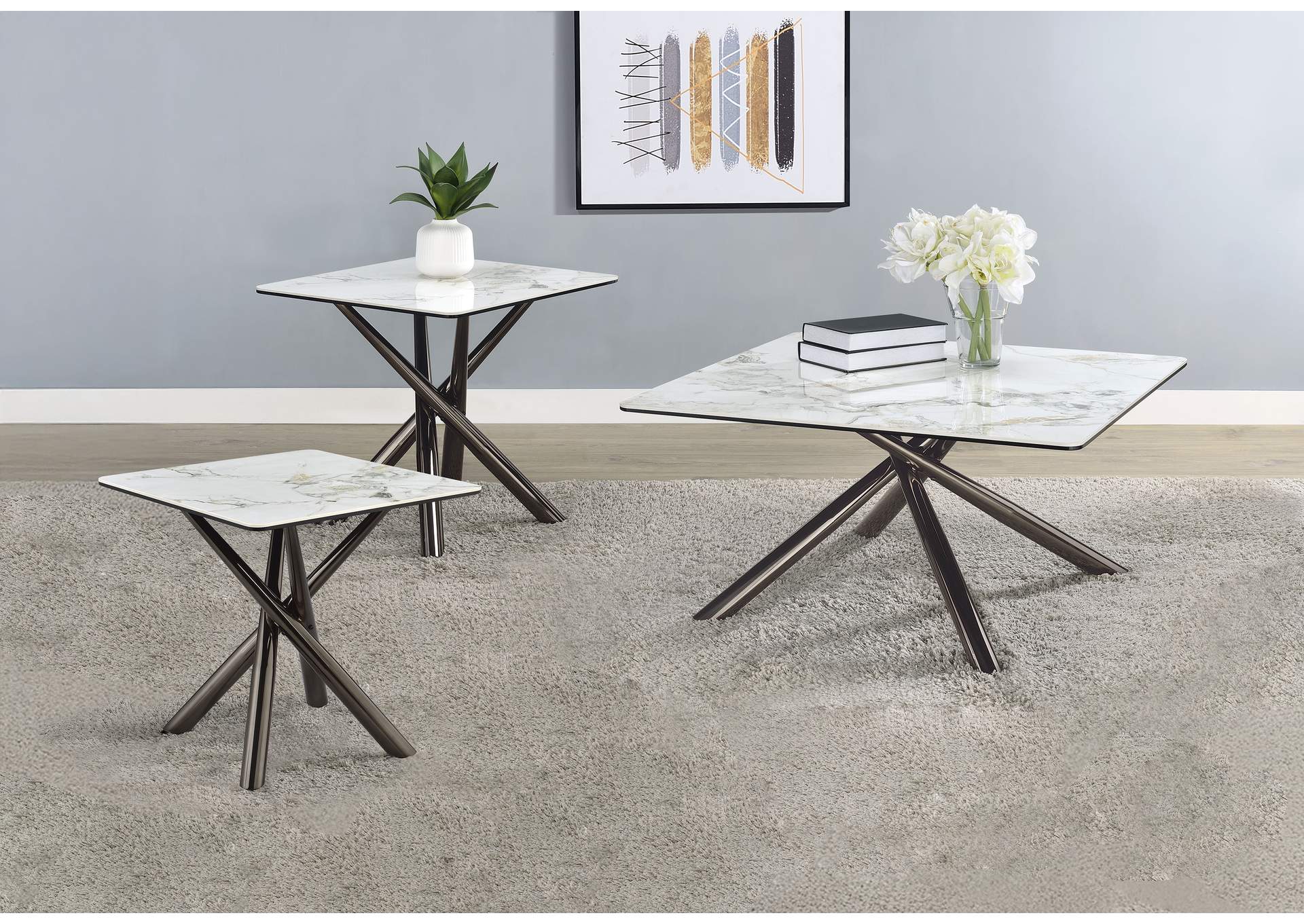 Carvell 3-piece Square Coffee and End Table Set Mirage White