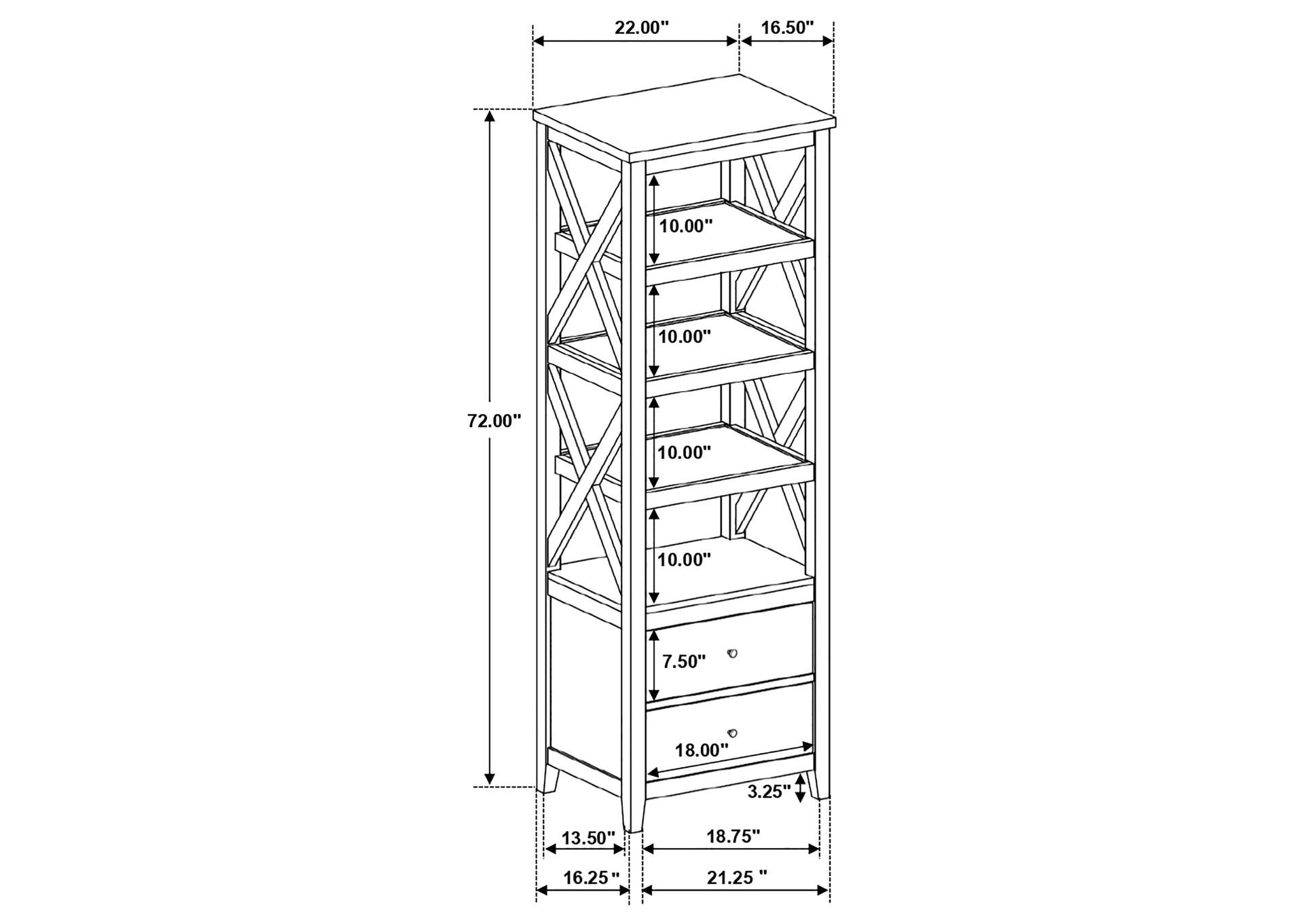 Hollis 4-shelf Wood Media Tower with Drawers Brown and White