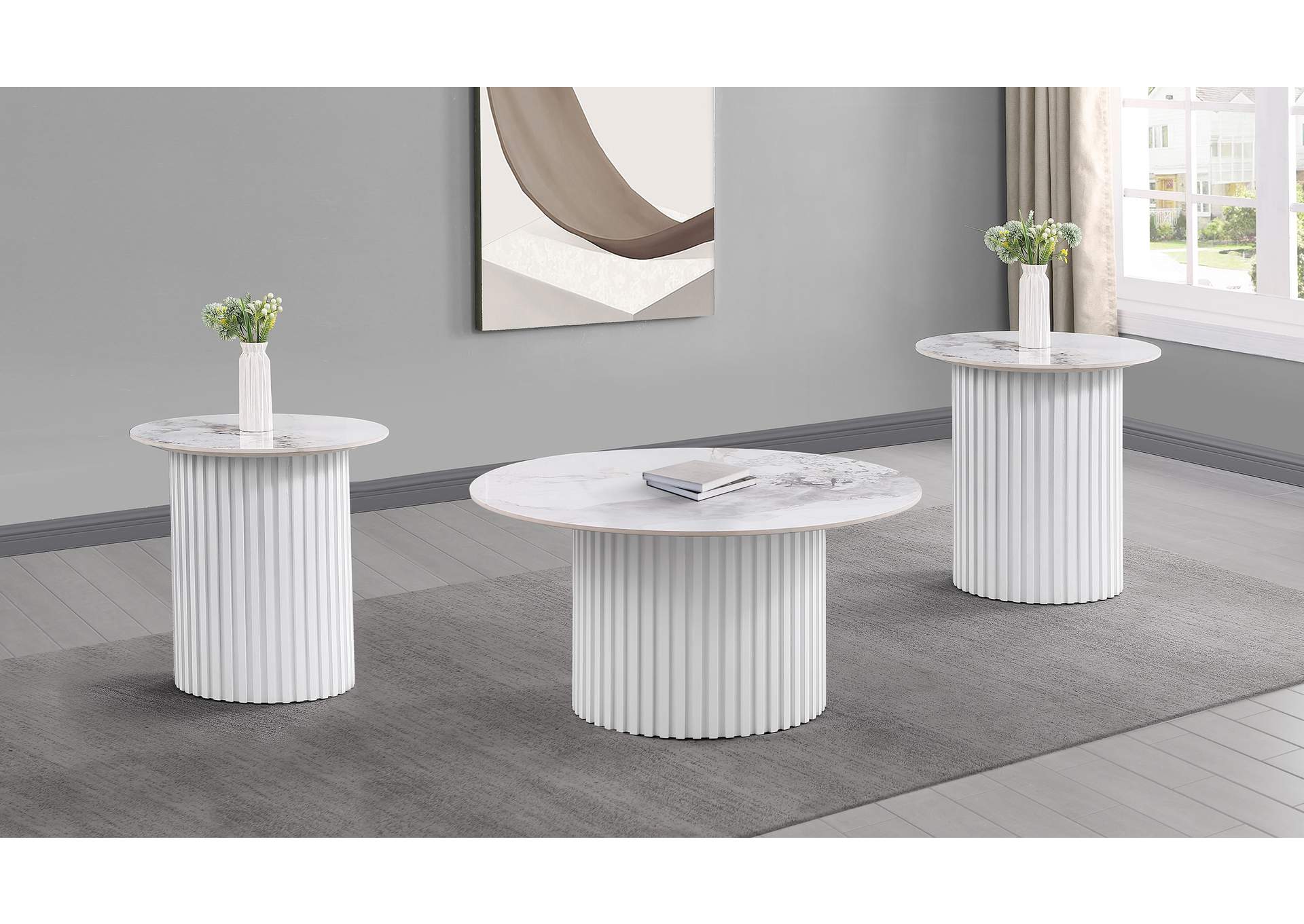 Rowena 3-piece Coffee and End Table Set White Faux Marble