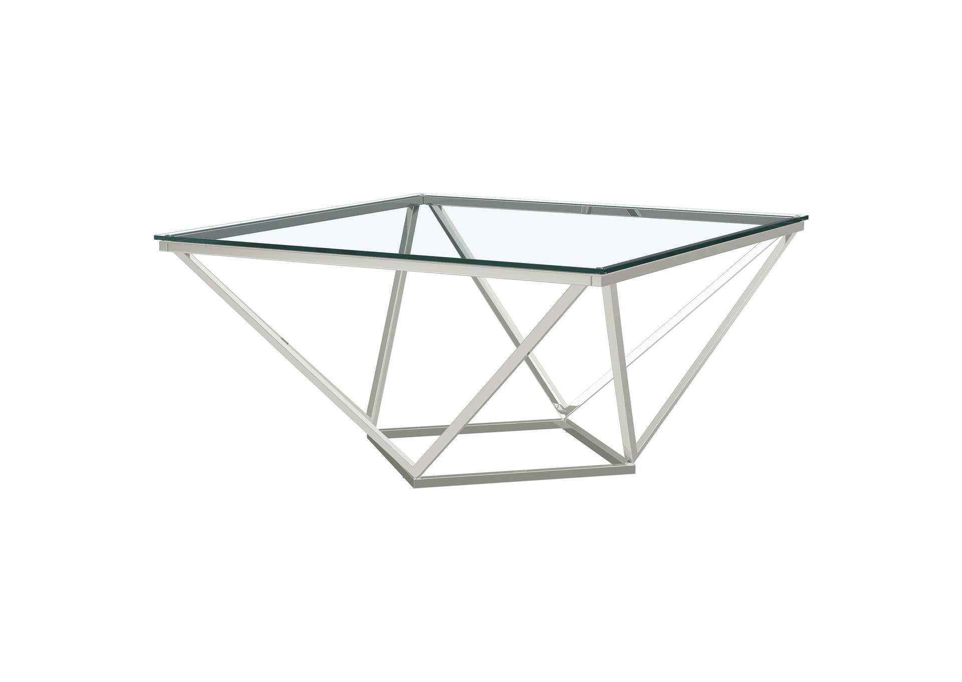 Brittania Square Glass Top Geometric Coffee Table Nickel