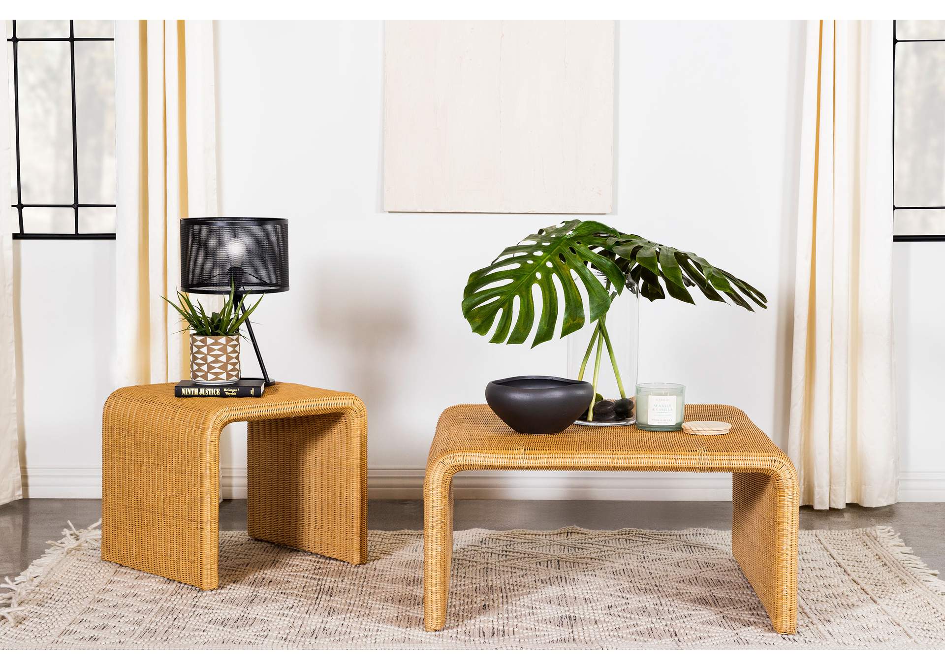 Cahya 2-piece Rattan Coffee and End Table Set Natural