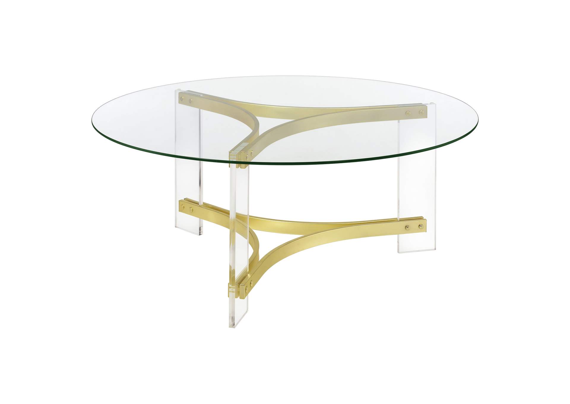Janessa Round Glass Top Acrylic Leg Coffee Table Matte Brass