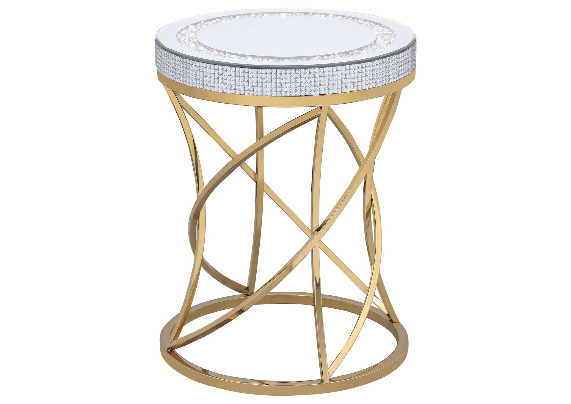 Elise Round Mirror Top Stainless Steel End Table Gold