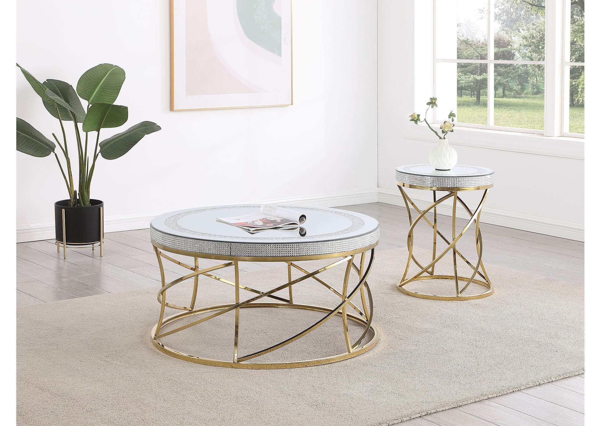 Elise Round Mirror Top Stainless Steel End Table Gold