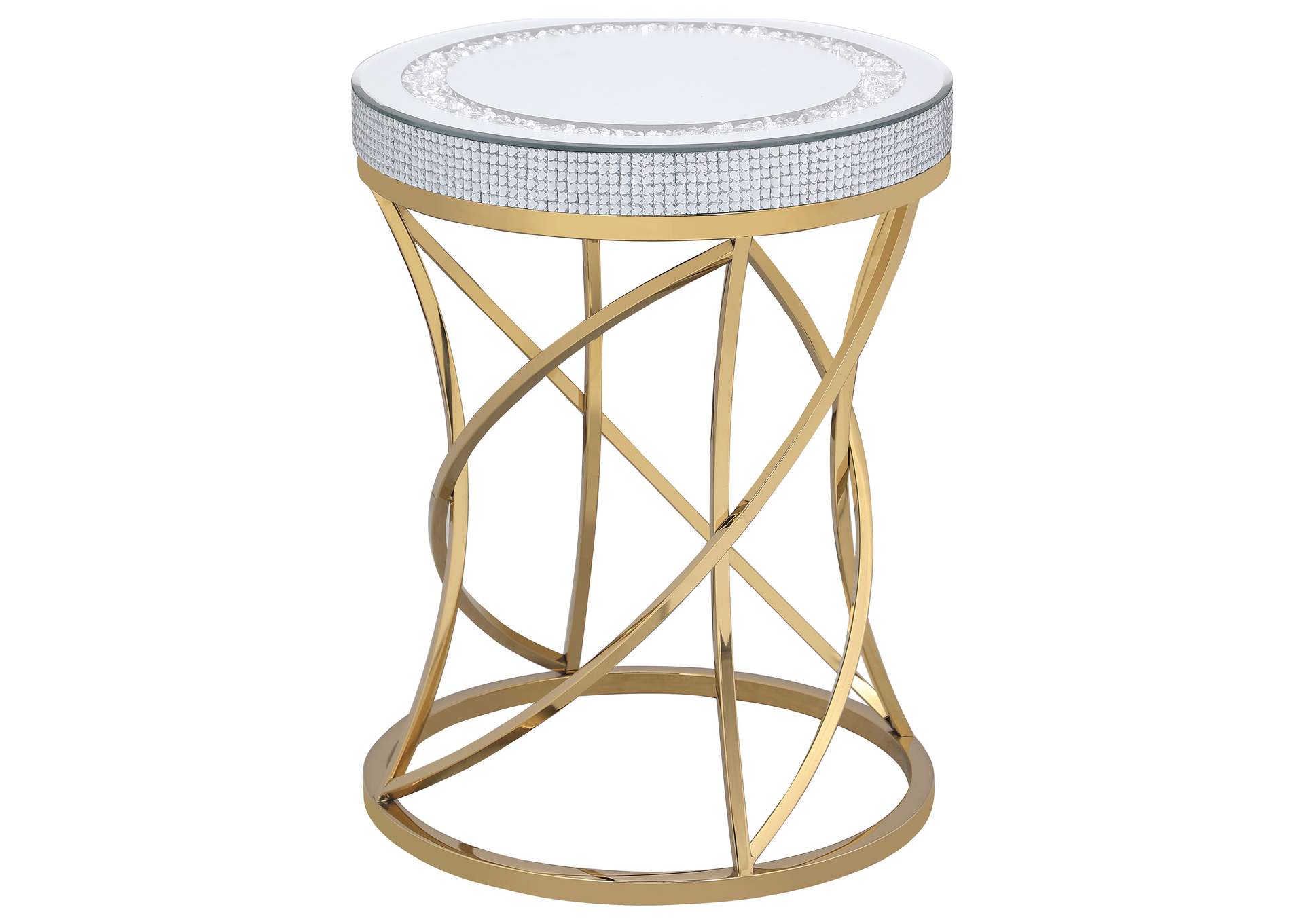 Elise 2-piece Round Mirror Top Coffee and End Table Set Gold