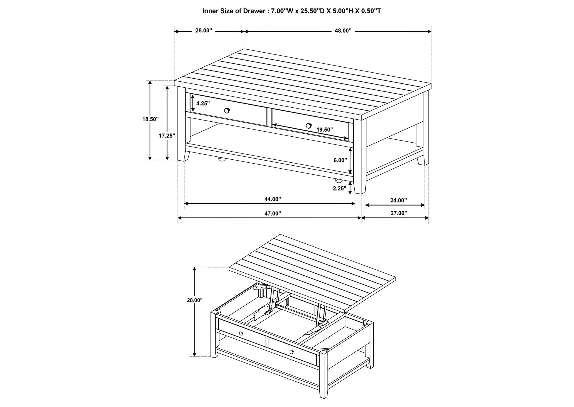 Payne 48-inch Mobile Lift Top Coffee Table Distressed Java image 12