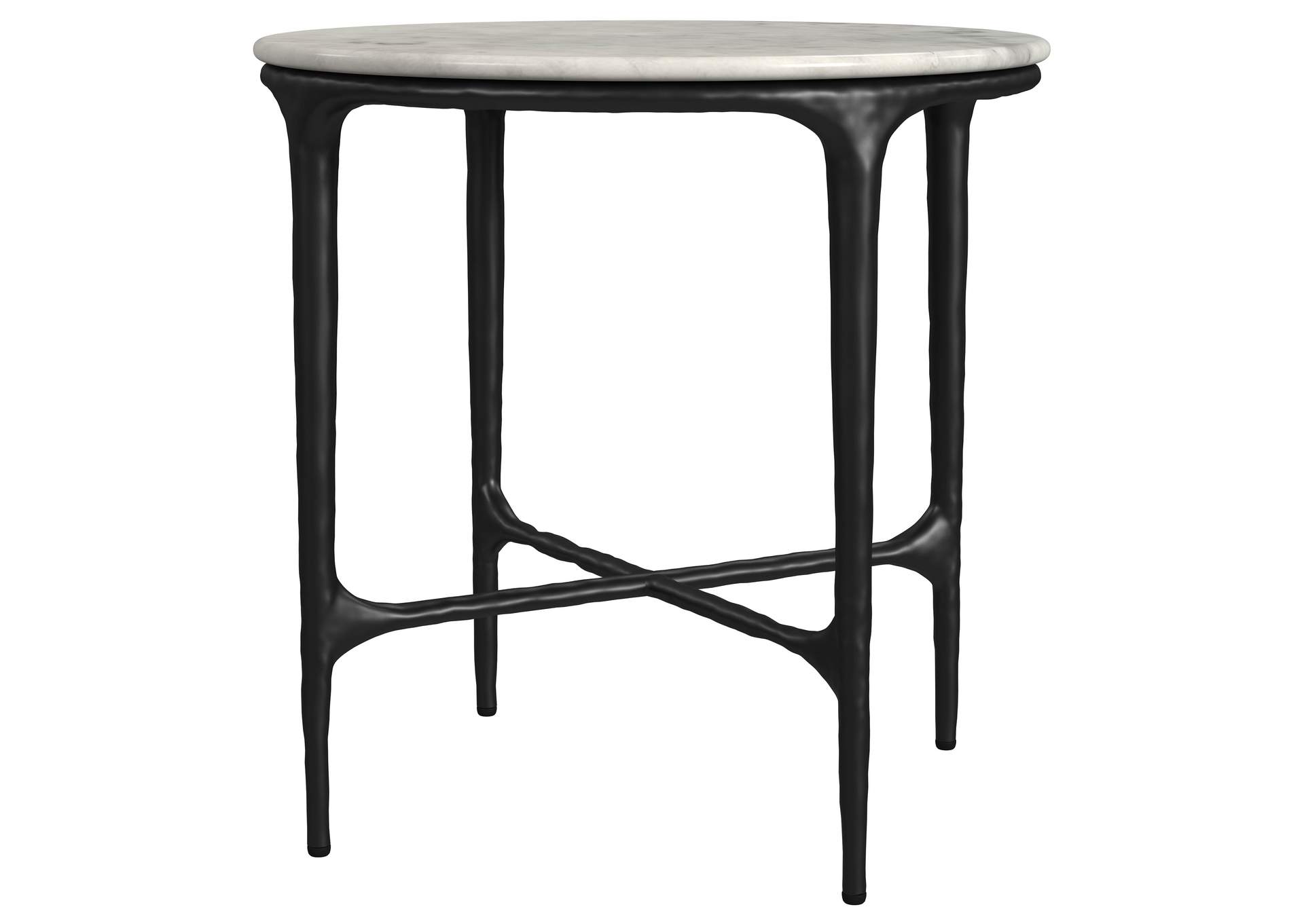 Hermas Round Genuine Marble Top Metal End Side Table White Marble