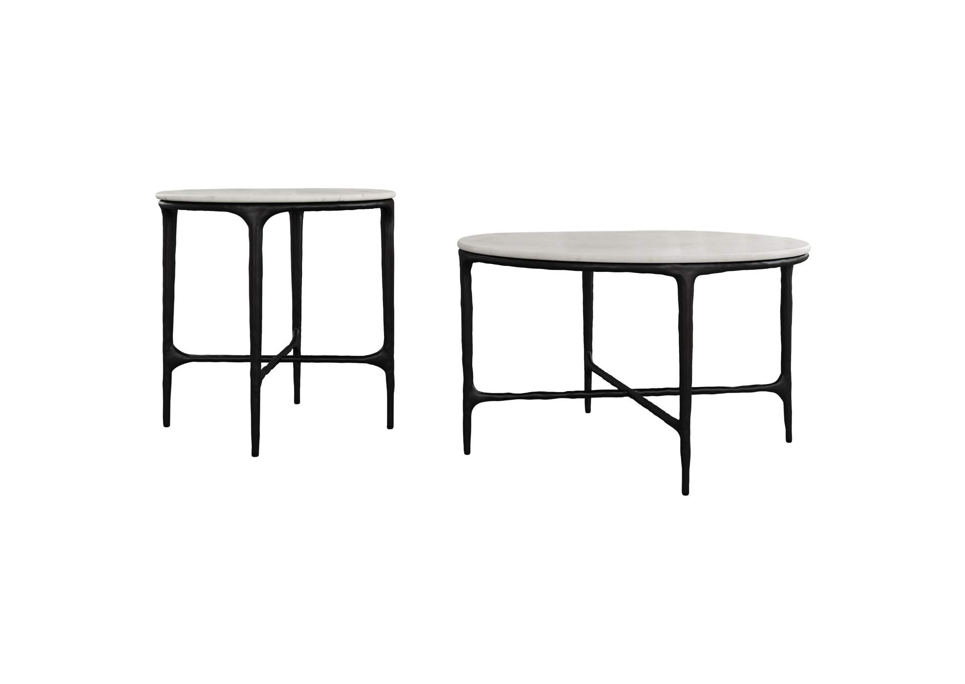 Hermas 2-piece Round Marble Coffee and End Table Set White
