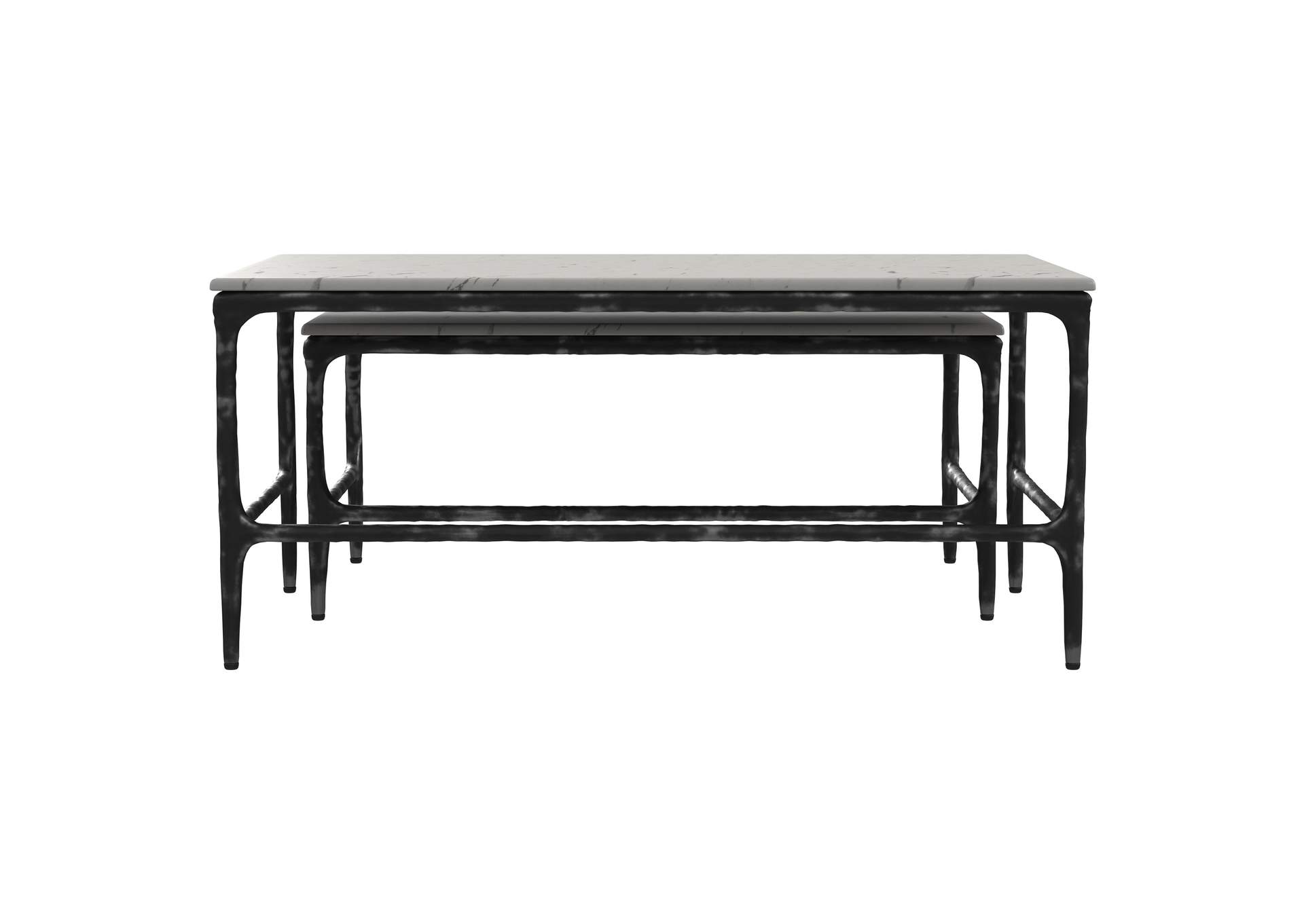 Ebby 2-piece Genuine Marble Top Nesting Coffee Tables White Marble