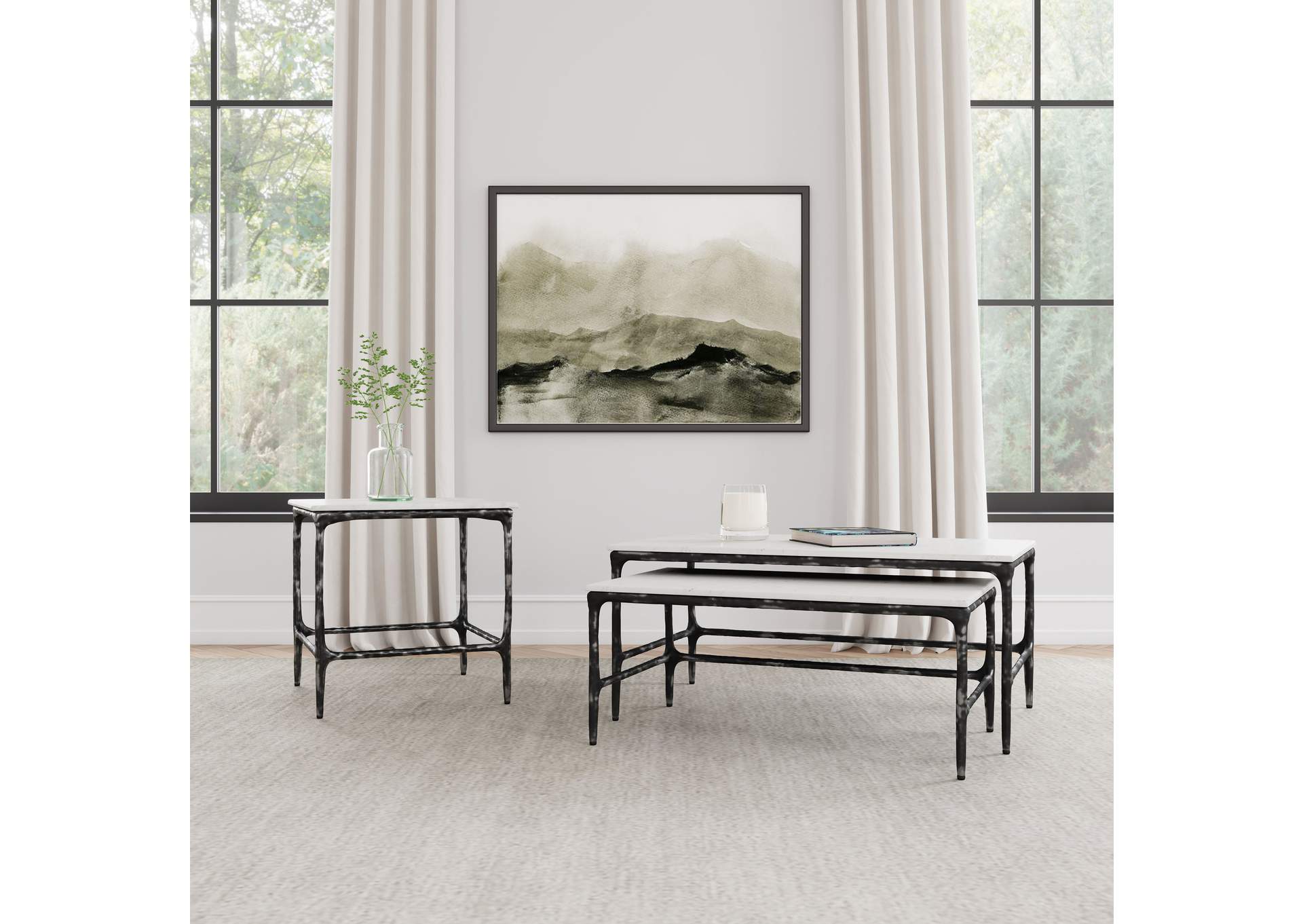Ebby Square Genuine Marble Top Metal End Table White Marble