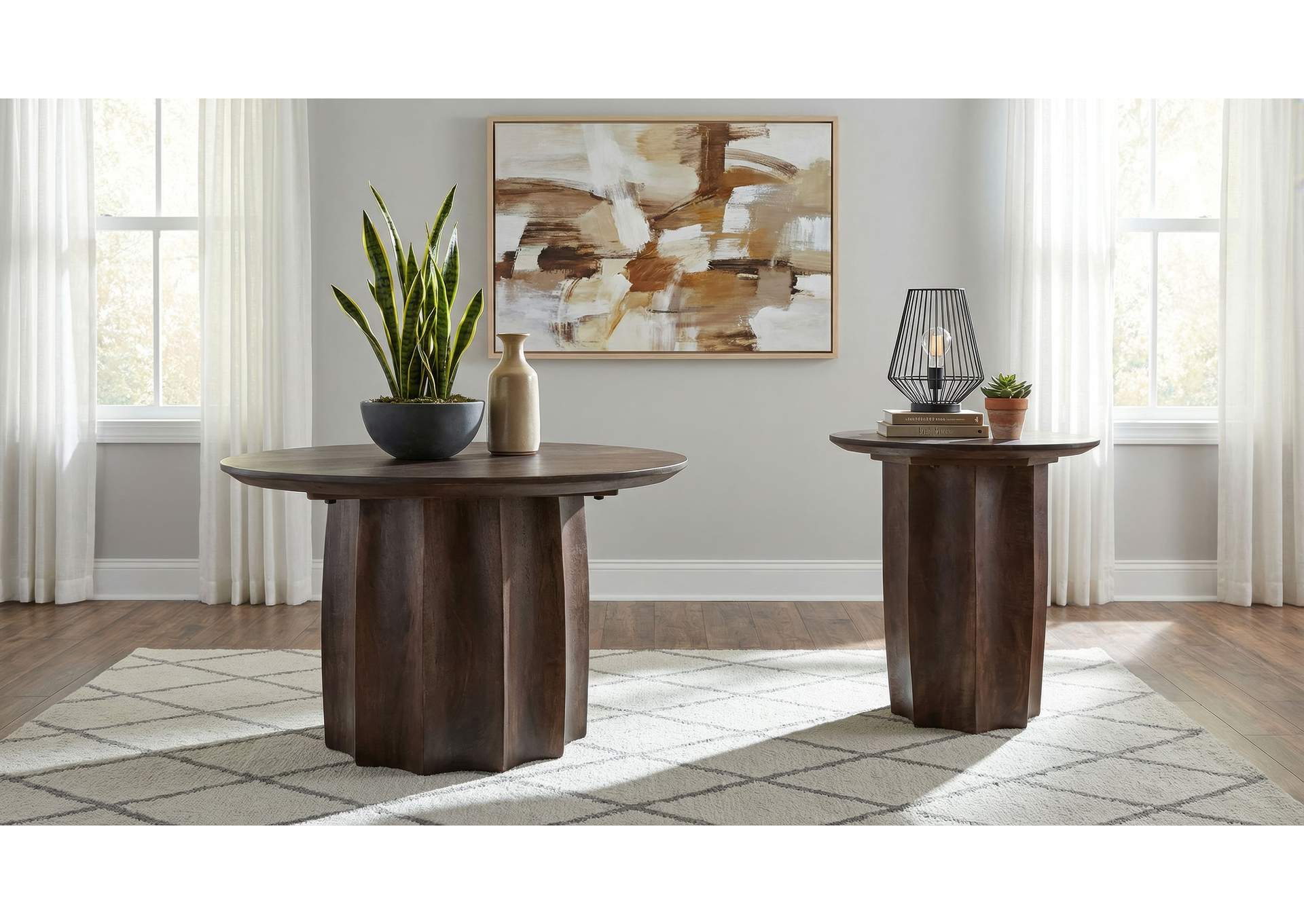 Cayenne 2-piece Solid Mango Wood Coffee Table Set Walnut image 1
