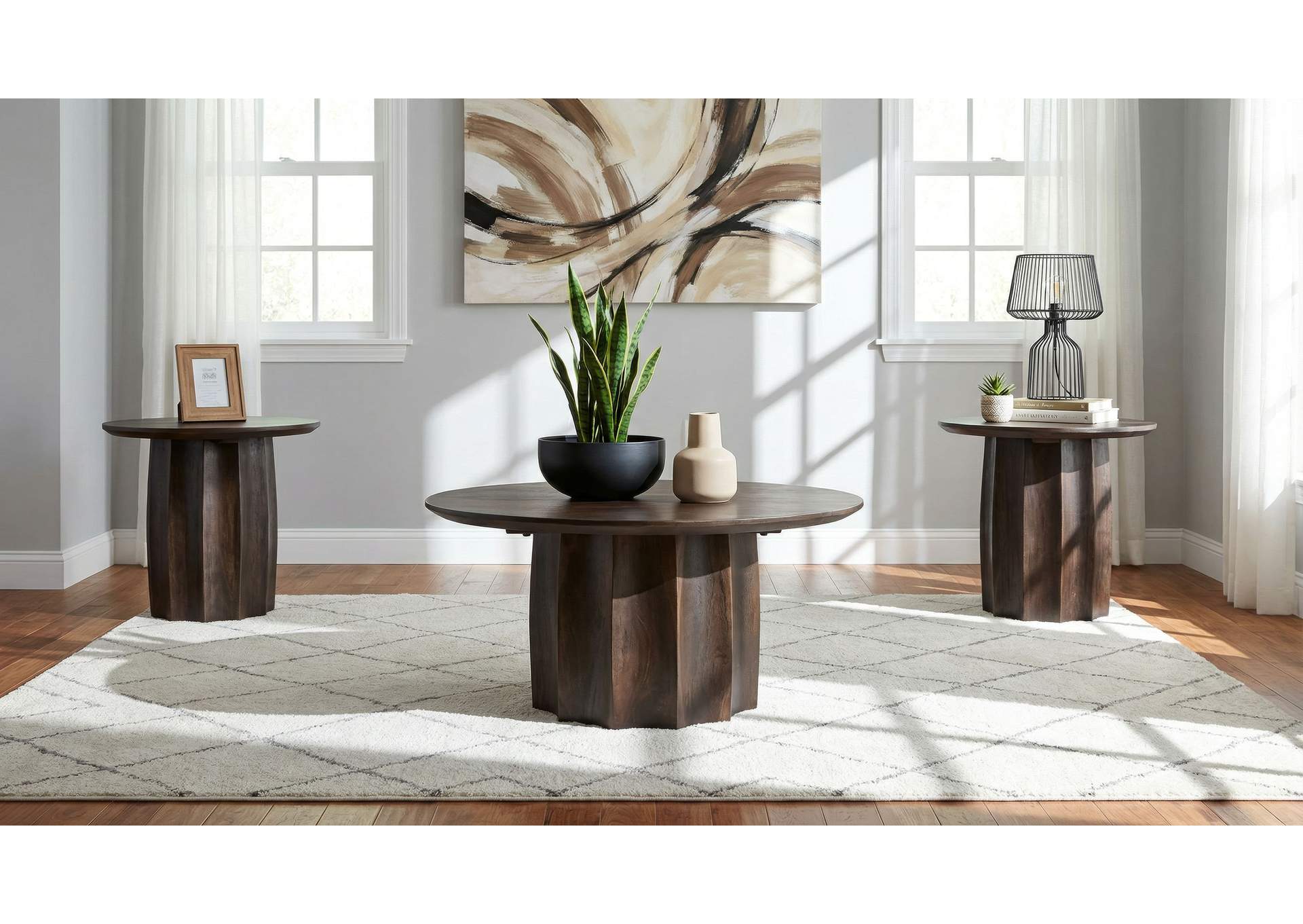 Cayenne 3-piece Solid Mango Wood Coffee Table Set Walnut image 1