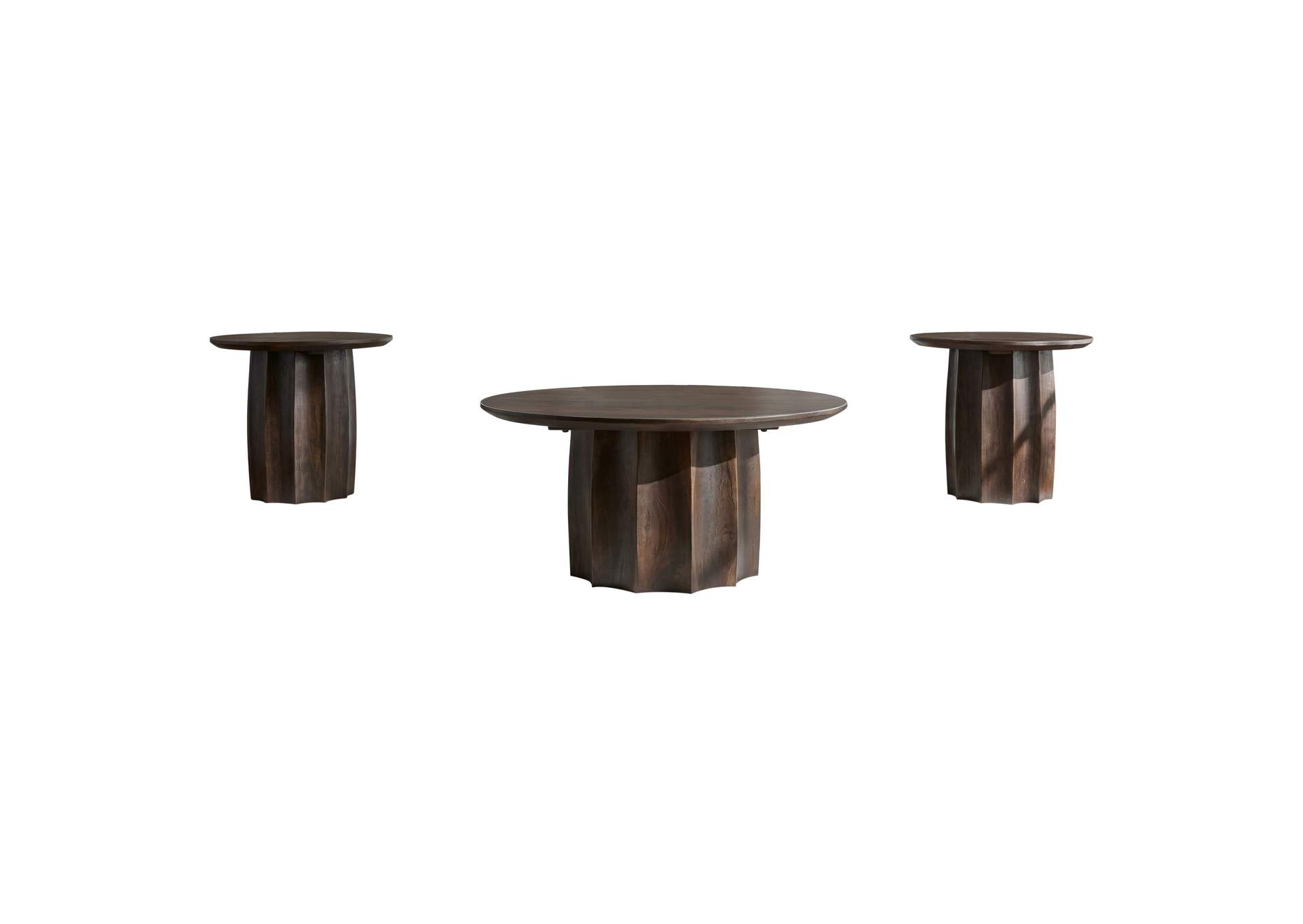 Cayenne 3-piece Solid Mango Wood Coffee Table Set Walnut image 3
