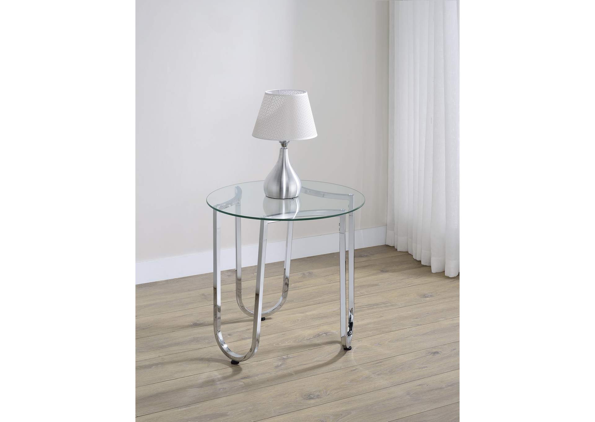 Beller Round Tempered Glass Top End Side Table Chrome image 3