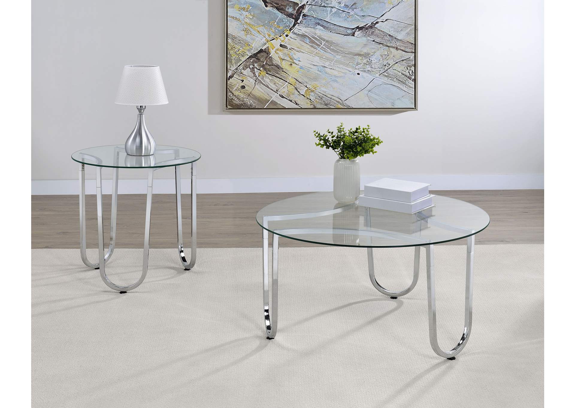 Beller Round Tempered Glass Top End Side Table Chrome image 9