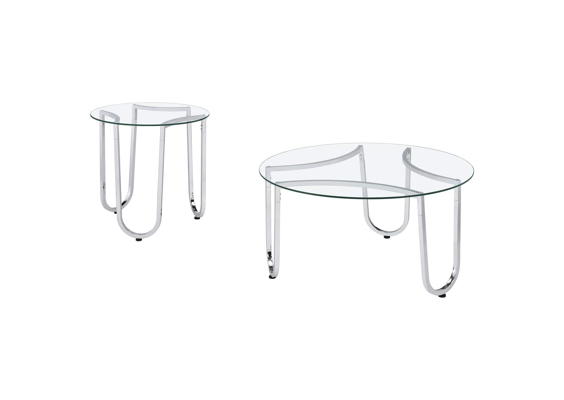 Beller 2-piece Round Tempered Glass Top Coffee Table Set Chrome image 3