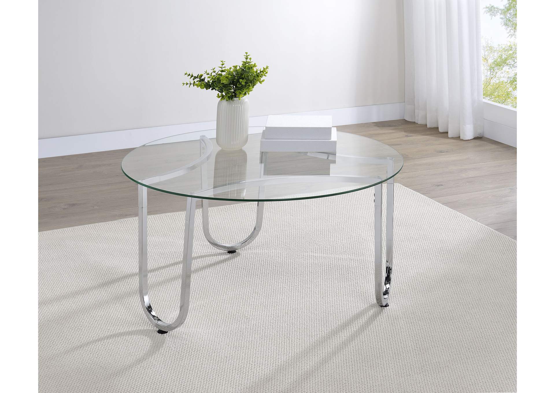 Beller Round Tempered Glass Top Cocktail Coffee Table Chrome image 3