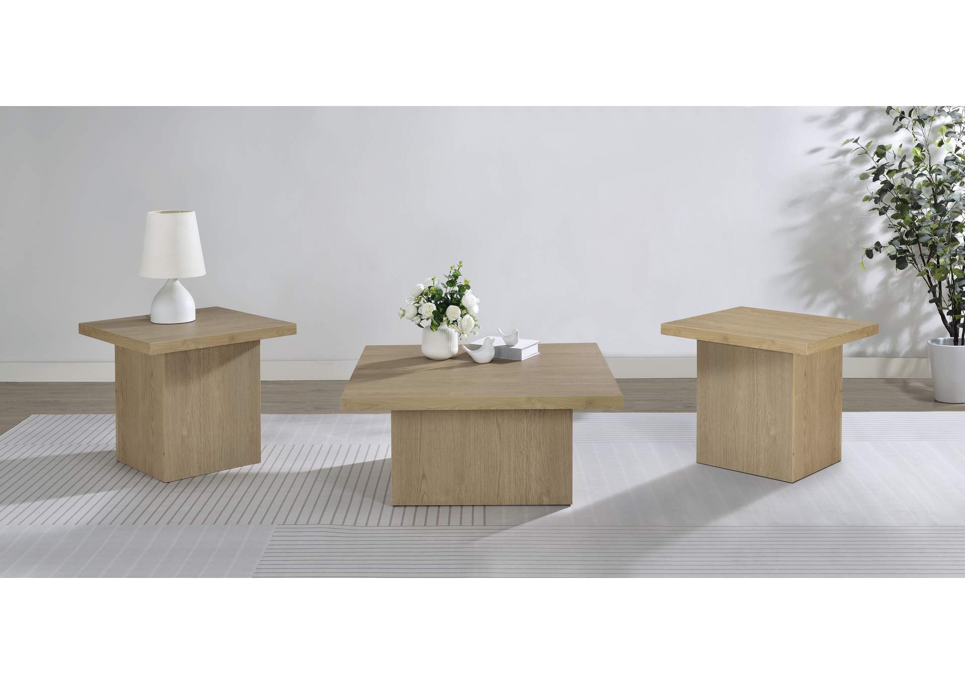 Devar 3-piece Square Cocktail Coffee End Table Set Latte image 1