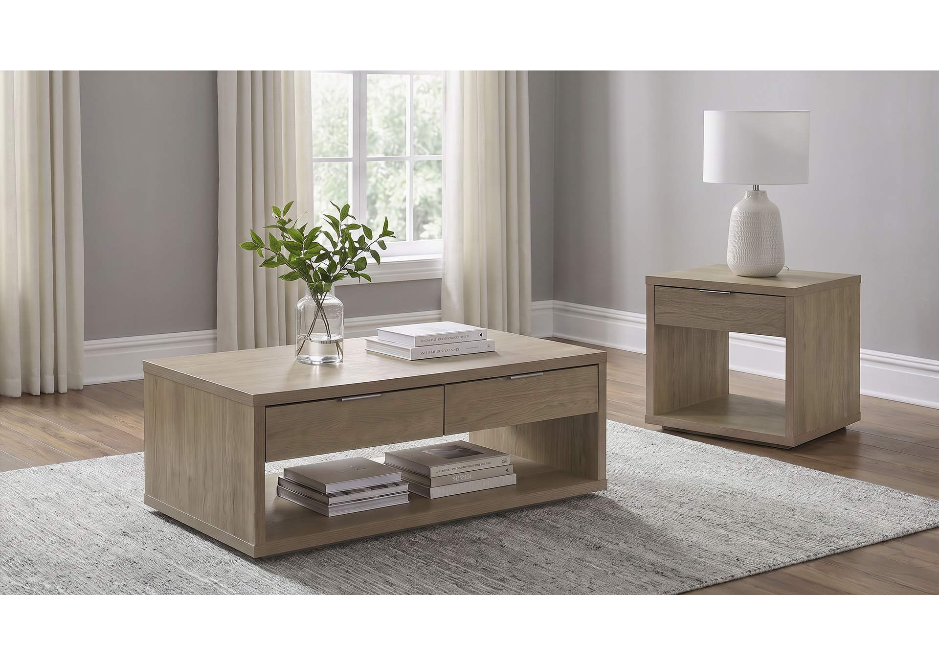 Ingram 2-Piece Coffee and End Table Set with Storage Latte image 1