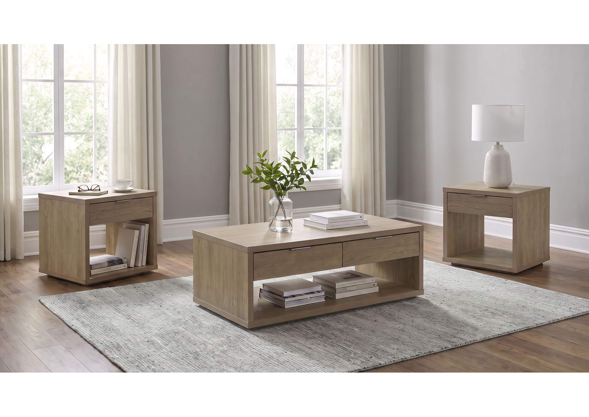 Ingram 3-Piece Coffee and End Table Set with Storage Latte image 1