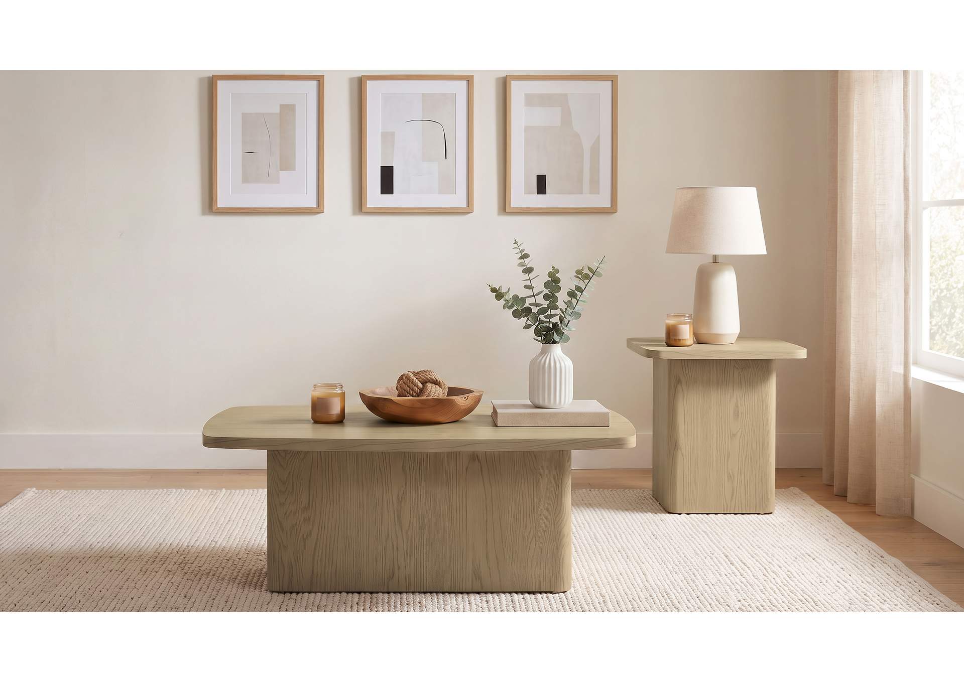 Fraser 2-Piece Greige Pedestal Coffee and End Table Set image 1