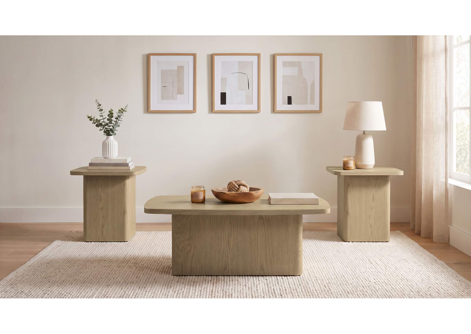 Fraser 3-Piece Greige Pedestal Coffee and End Table Set image 1